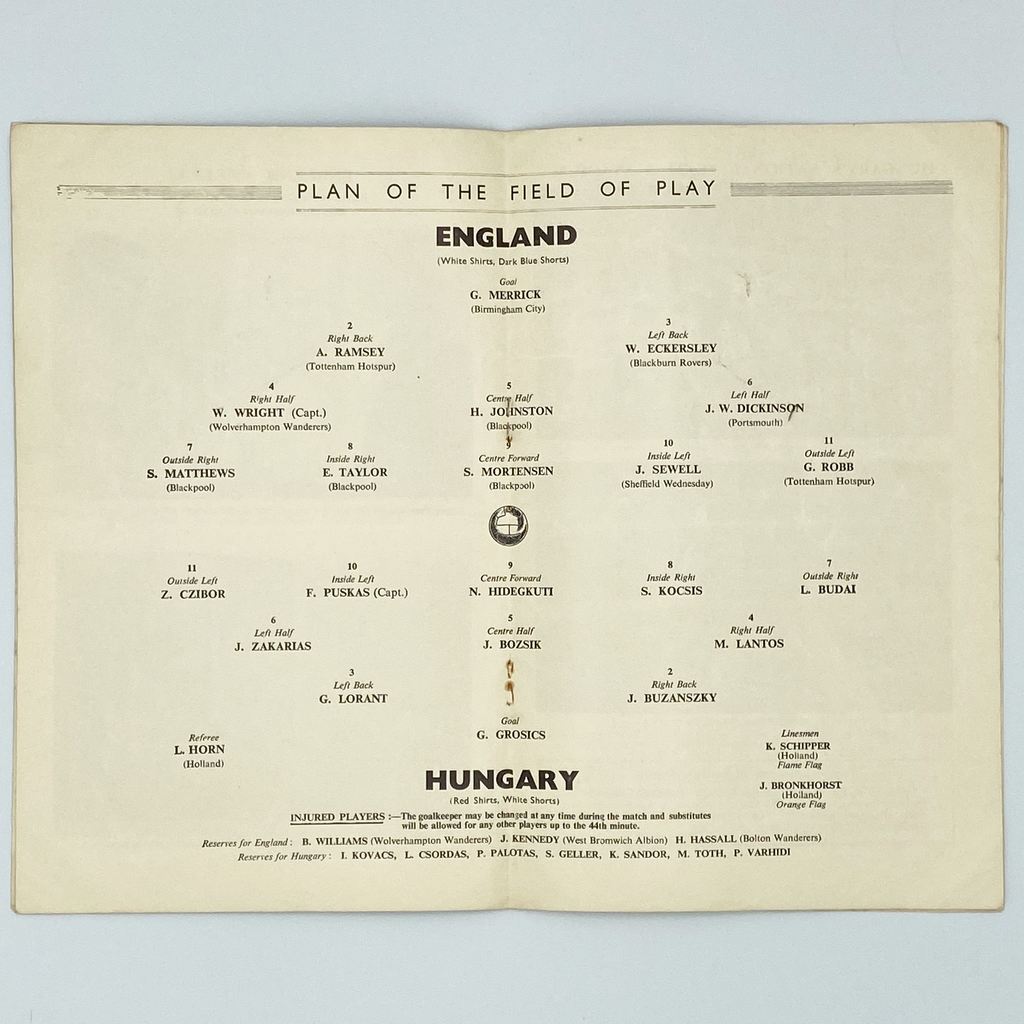 England vs Hungary Programme & Ticket (25 November, 1953)