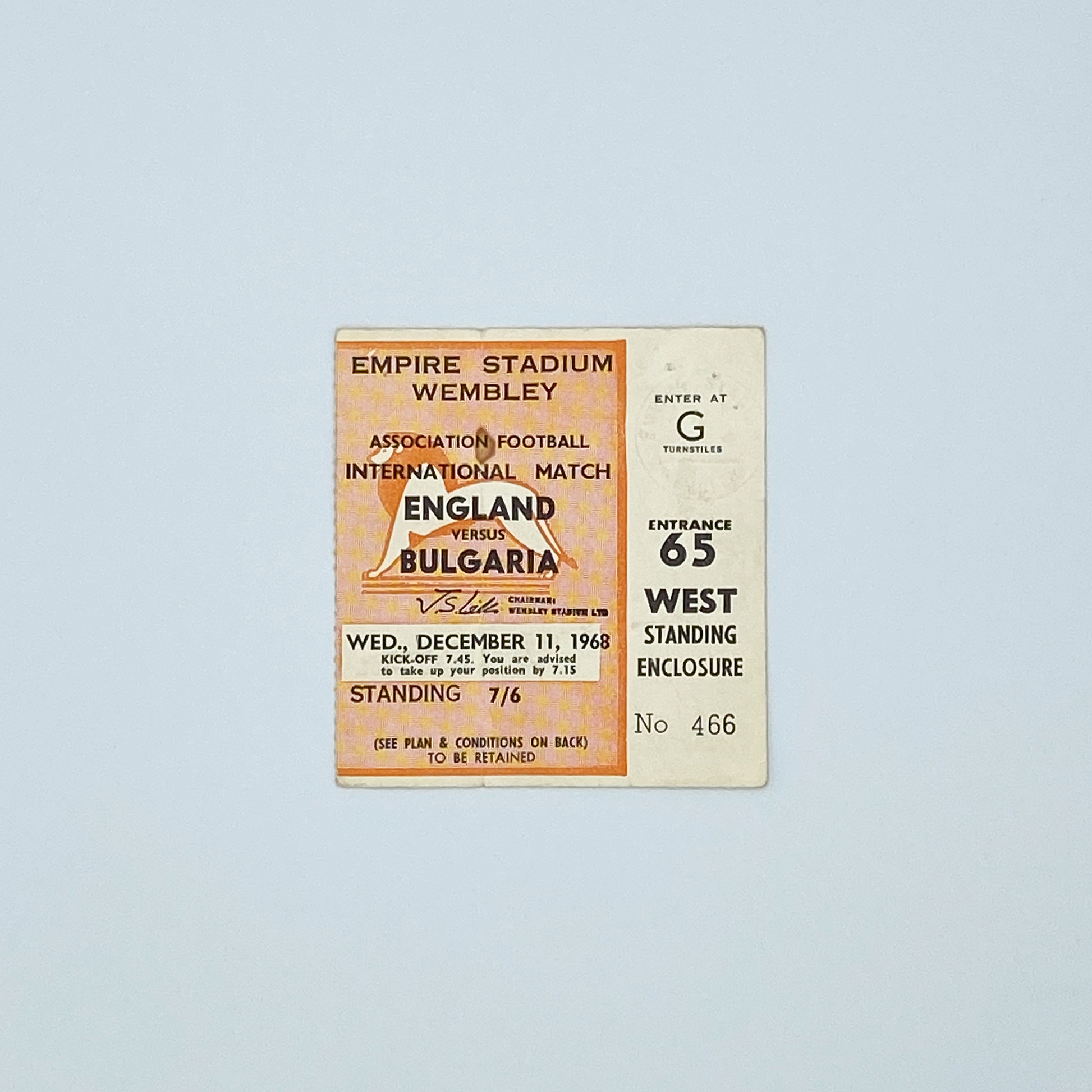 England vs Bulgaria Programme & Ticket (11 December, 1968)