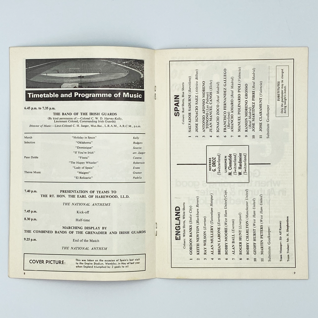 England vs Spain Programme (3 April, 1968)