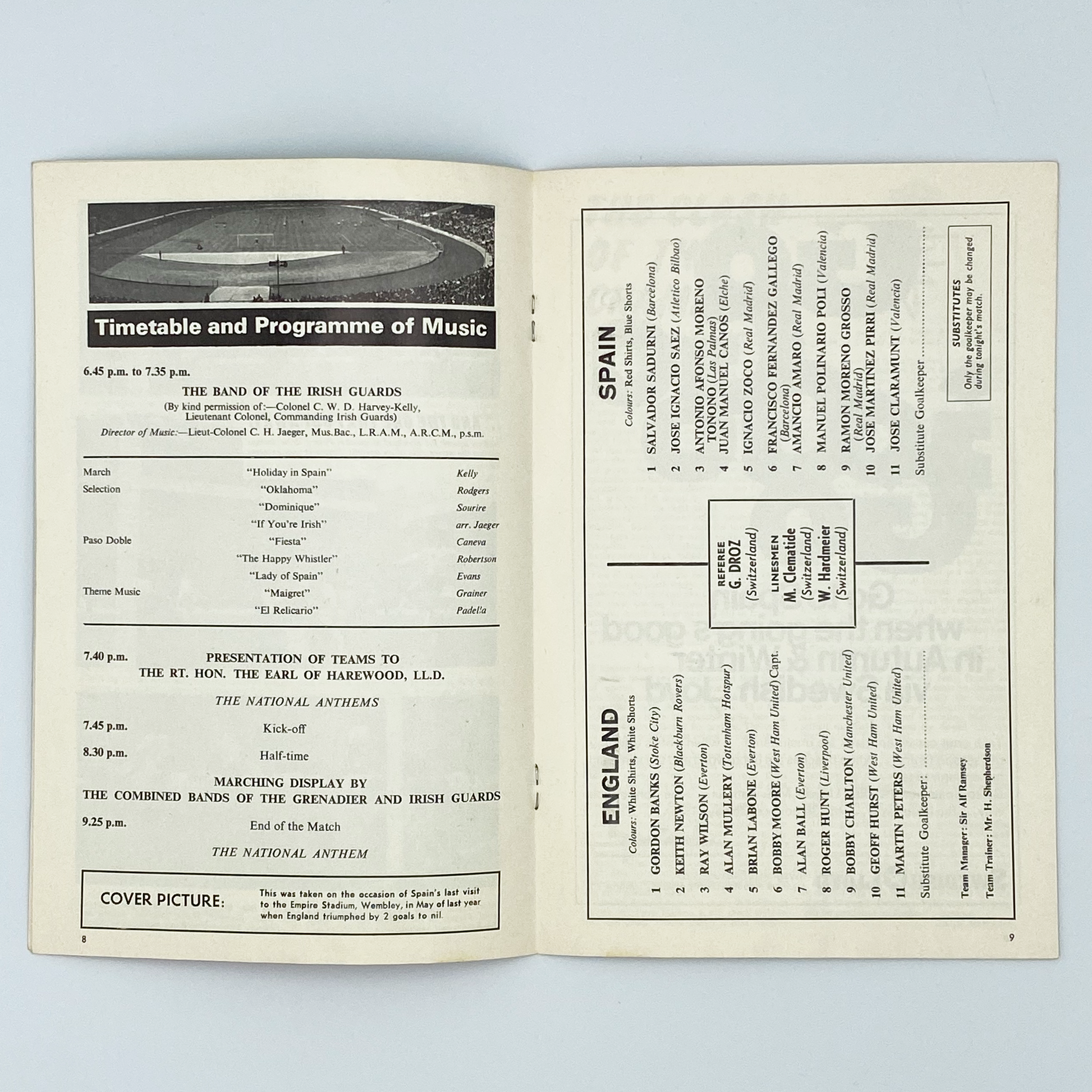 England vs Spain Programme (3 April, 1968)