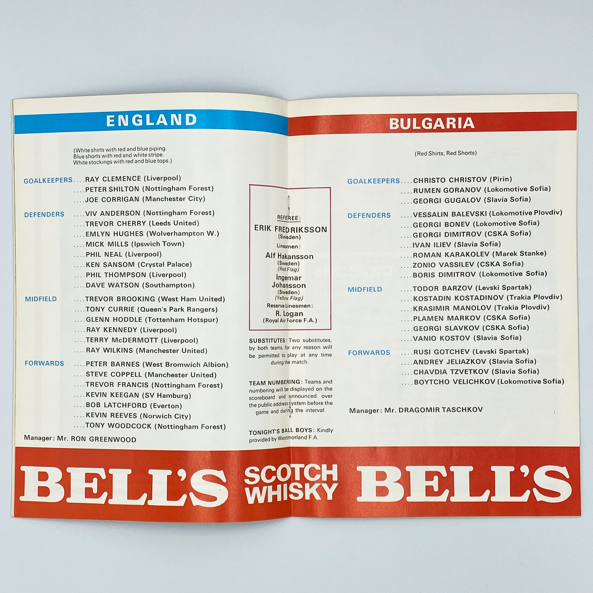 England vs Bulgaria Programme & Ticket (21 November, 1979)