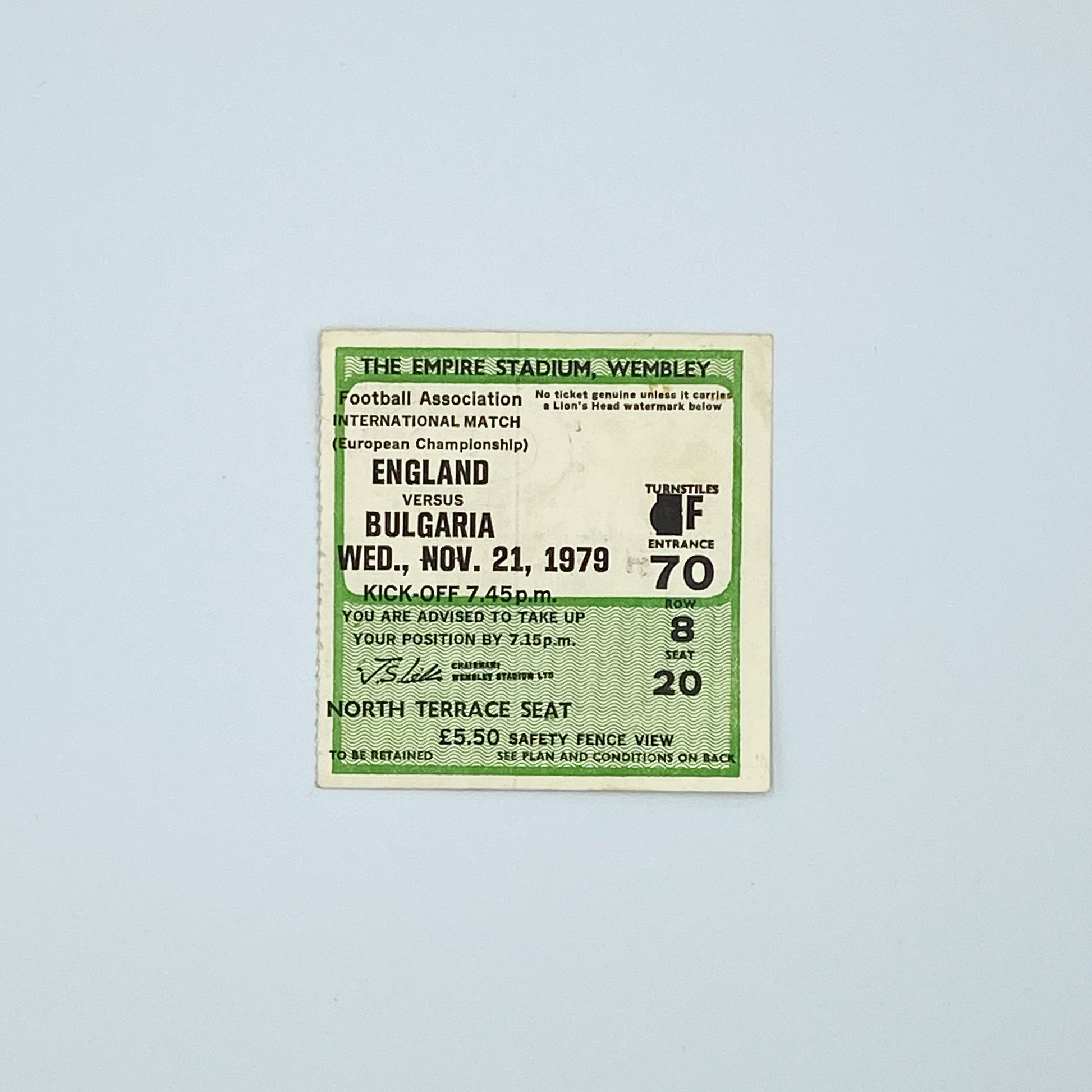 England vs Bulgaria Programme & Ticket (21 November, 1979)