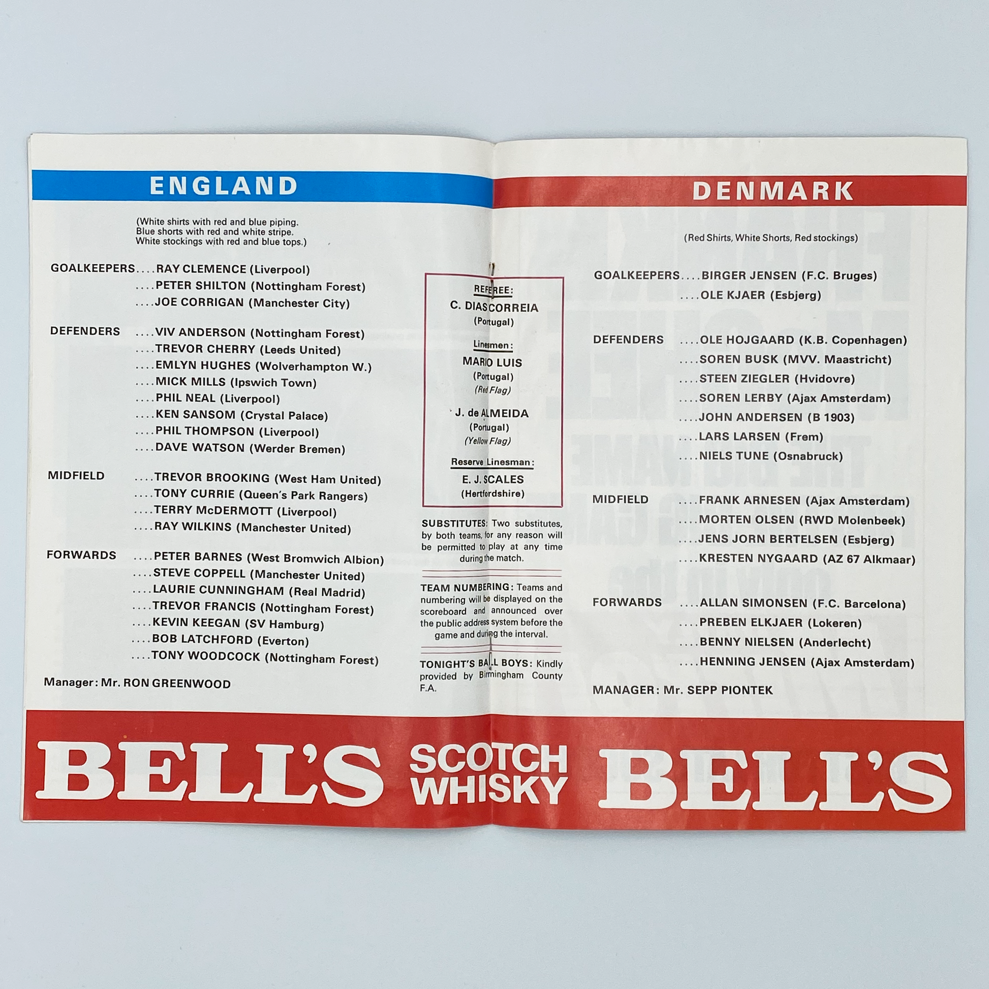 England vs Denmark Programme & Ticket (12 September, 1979)