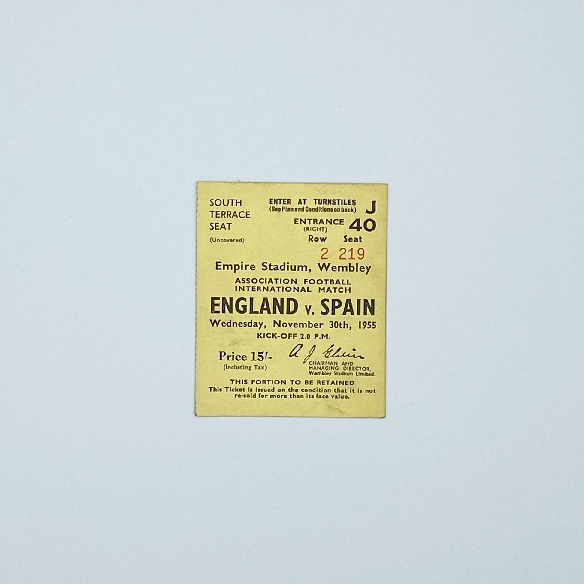 England vs Spain Programme & Ticket (30 November, 1955)