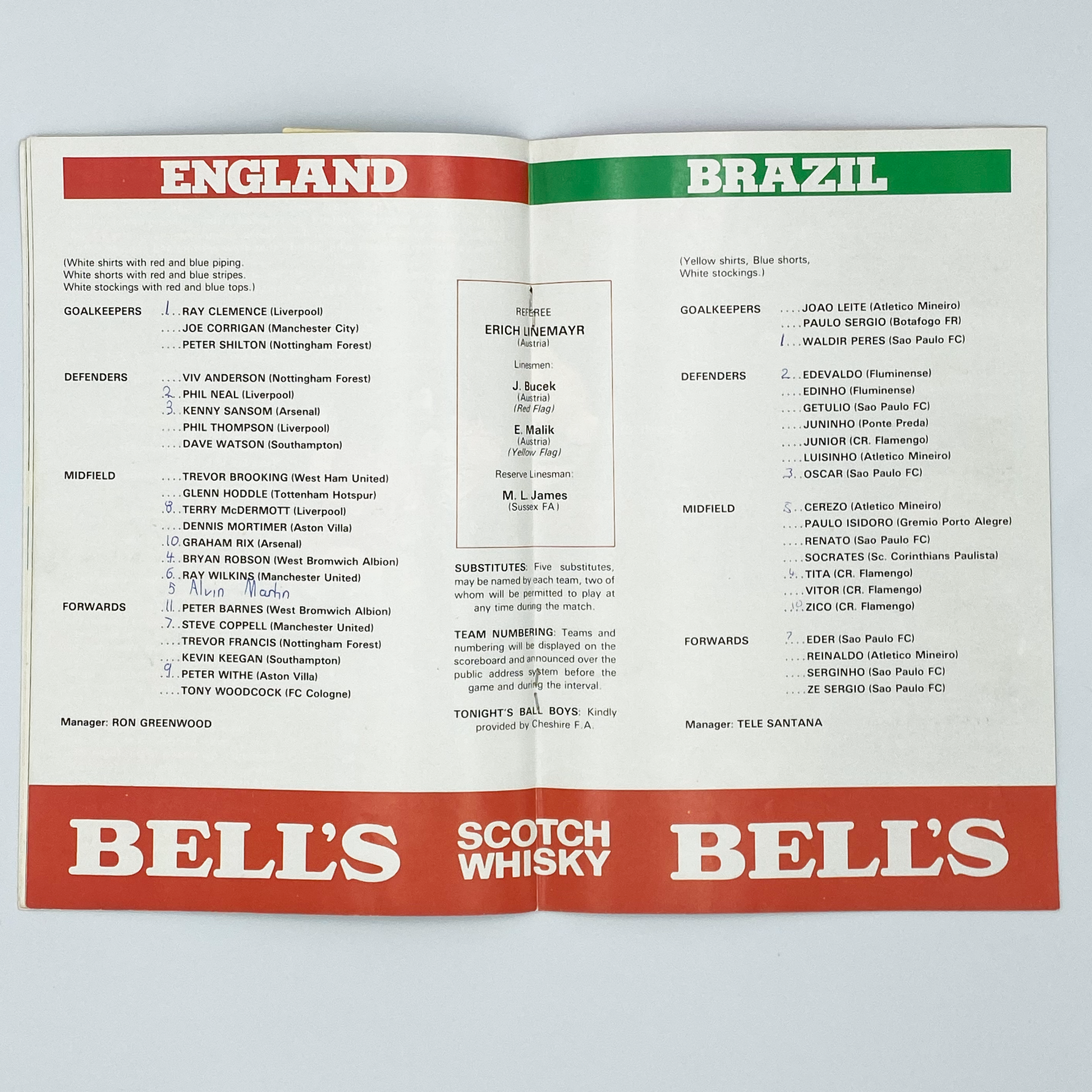 England vs Brazil Programme & Ticket (12 May, 1981)