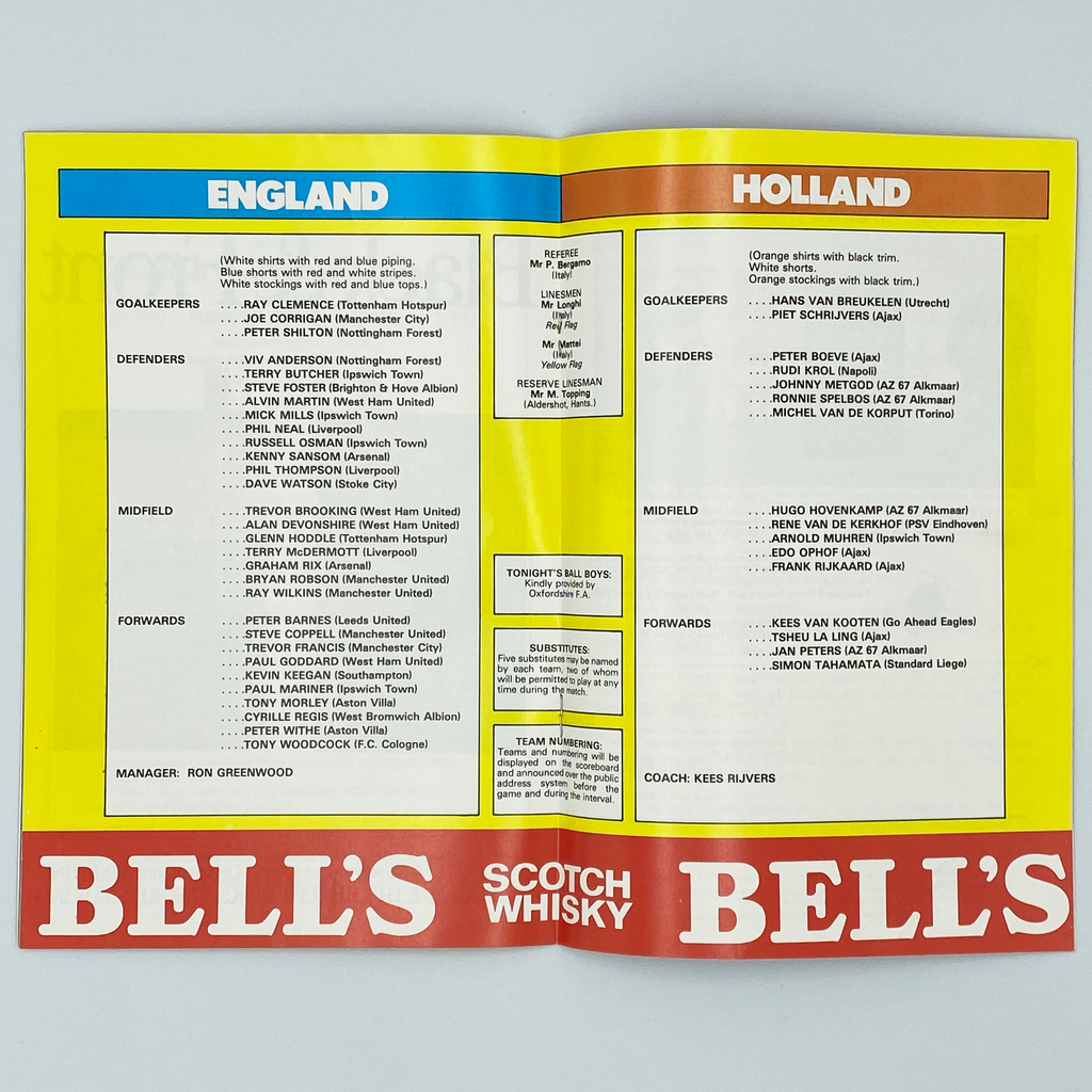 England vs Netherlands Programme & Ticket (25 May, 1982)