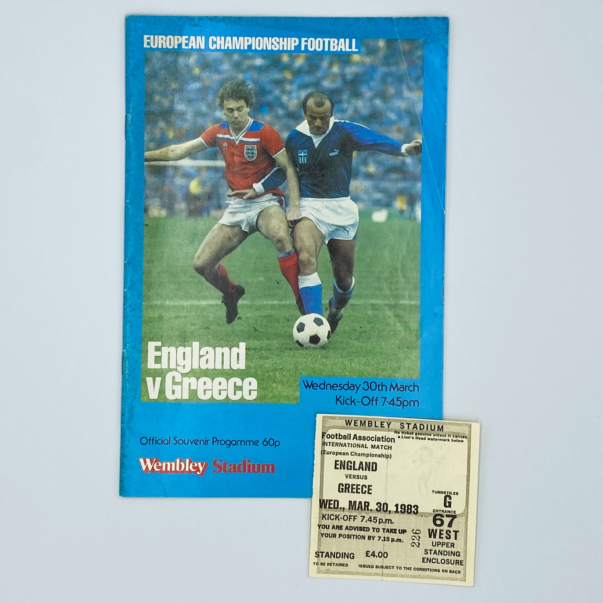 England vs Greece Programme & Ticket (30 March, 1983)