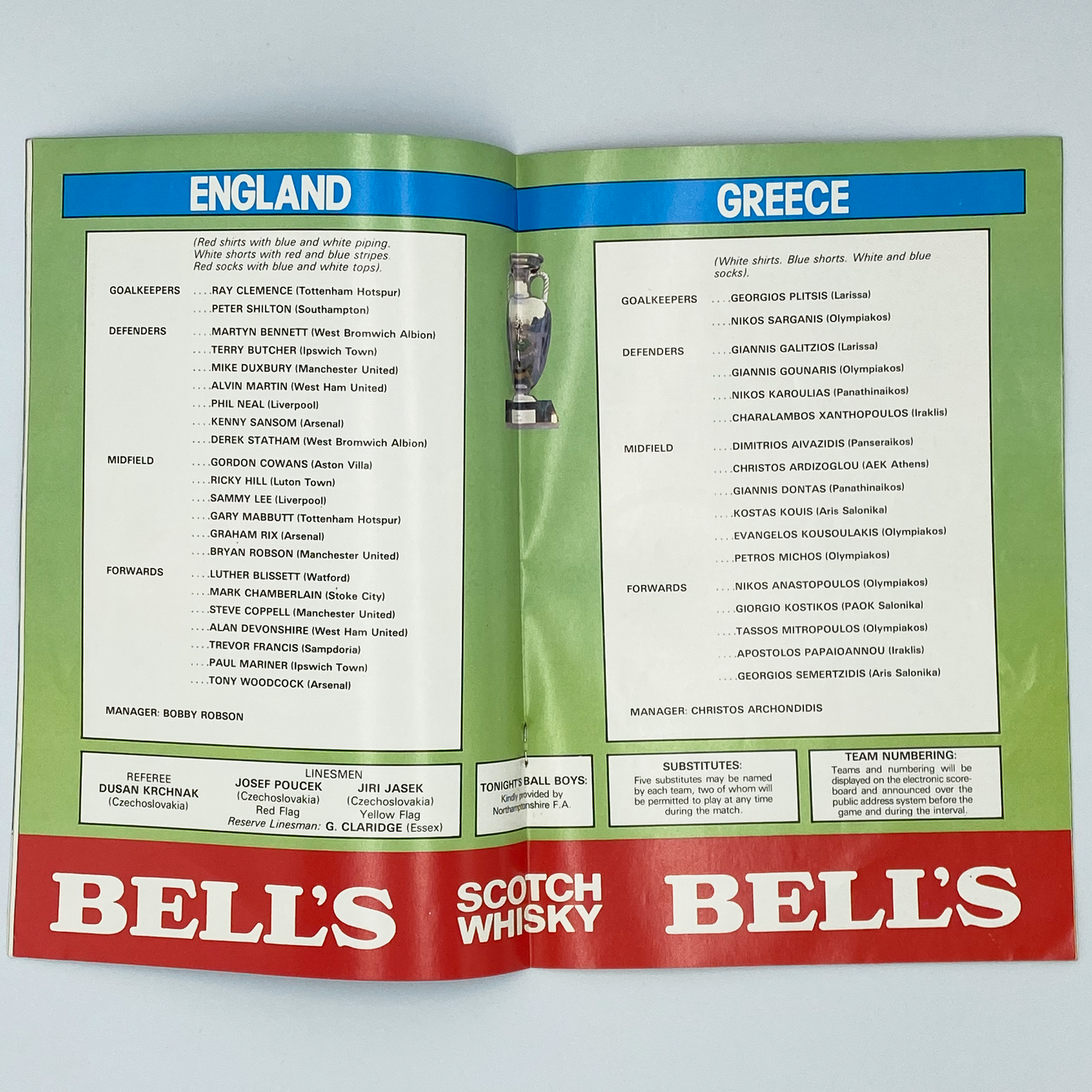 England vs Greece Programme & Ticket (30 March, 1983)