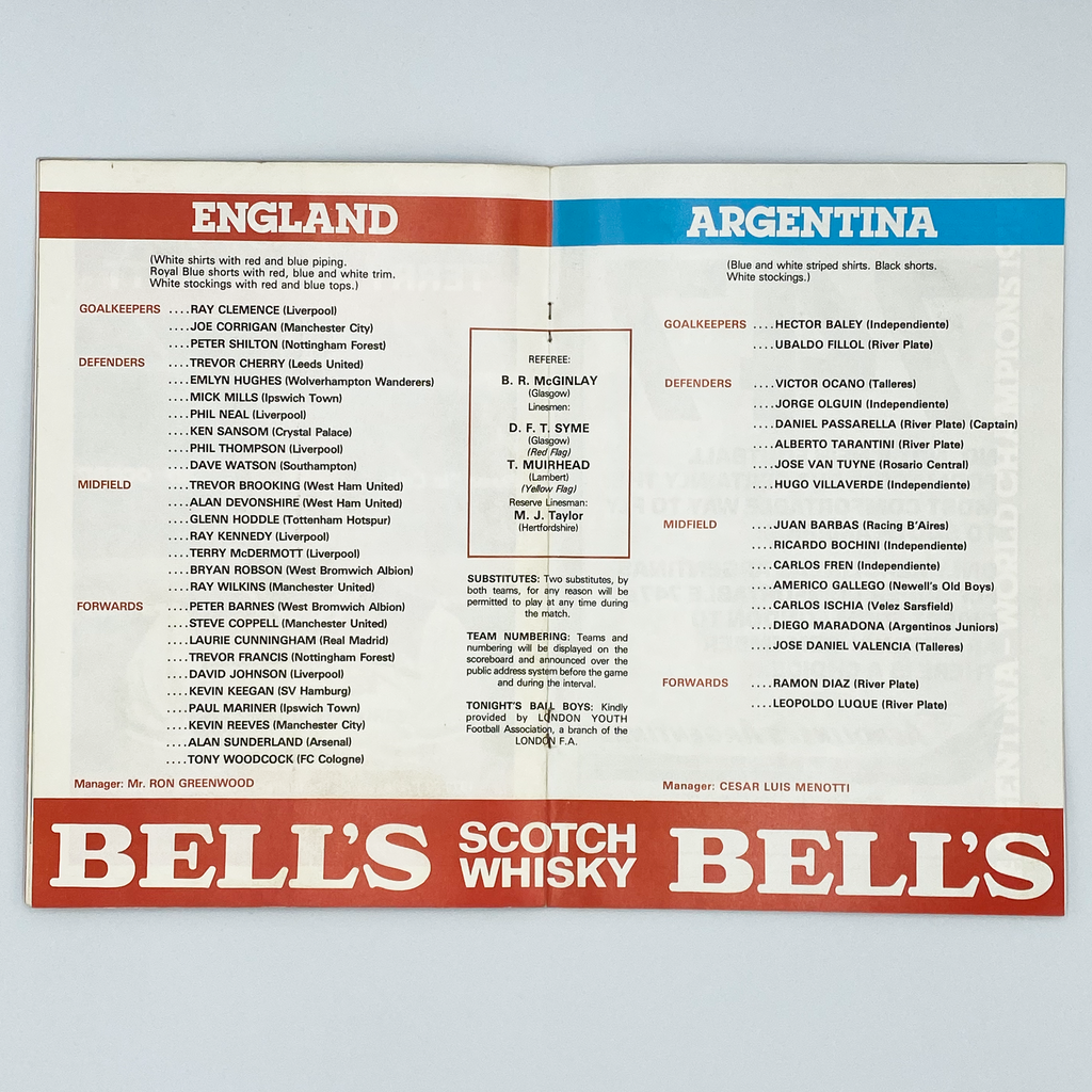 England vs Argentina Programme & Ticket (31 May, 1980)