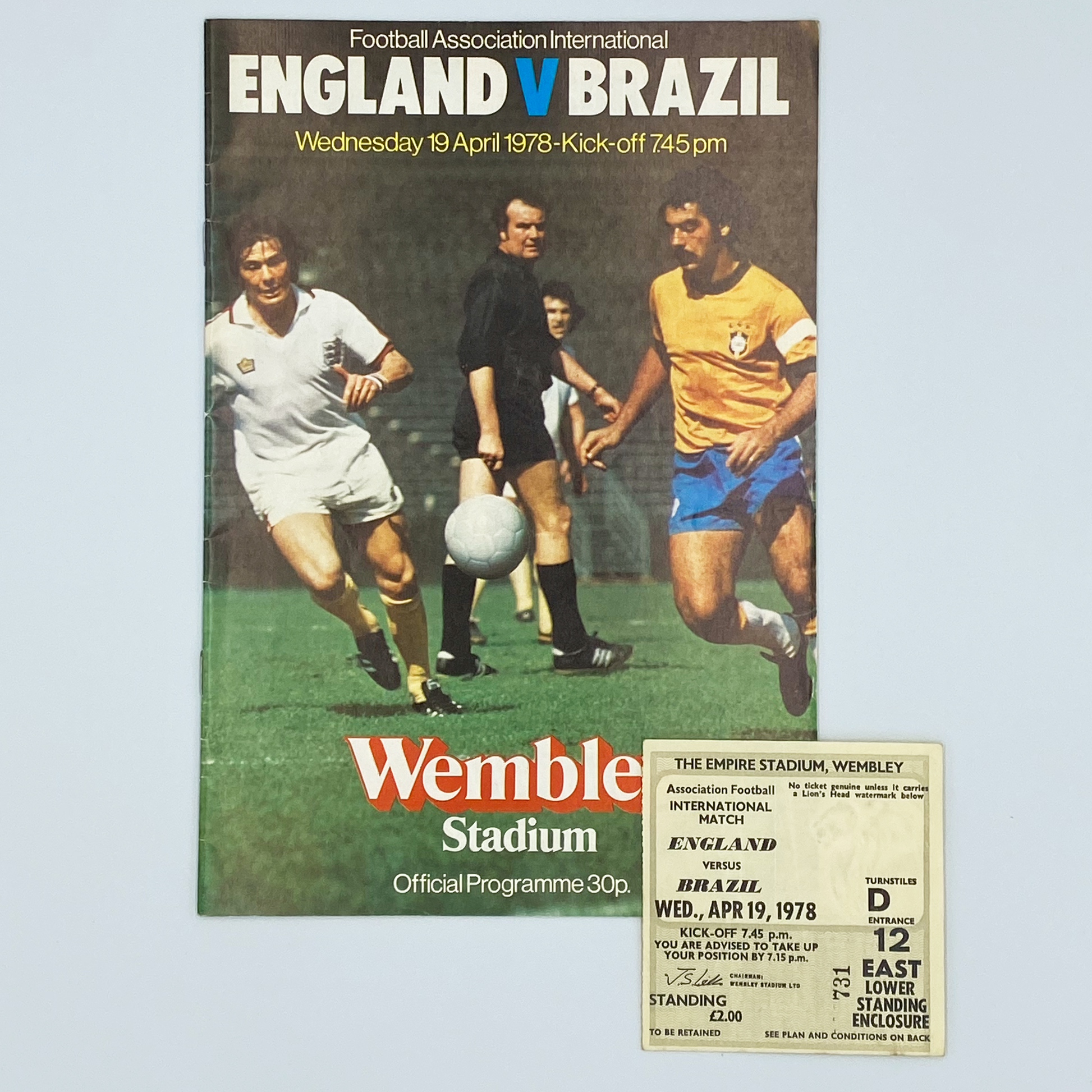England vs Brazil Programme & Ticket (19 April, 1978)
