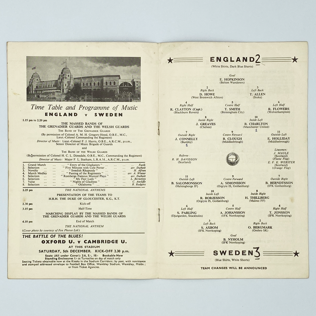 England vs Sweden Programme & Ticket (28 October, 1959)
