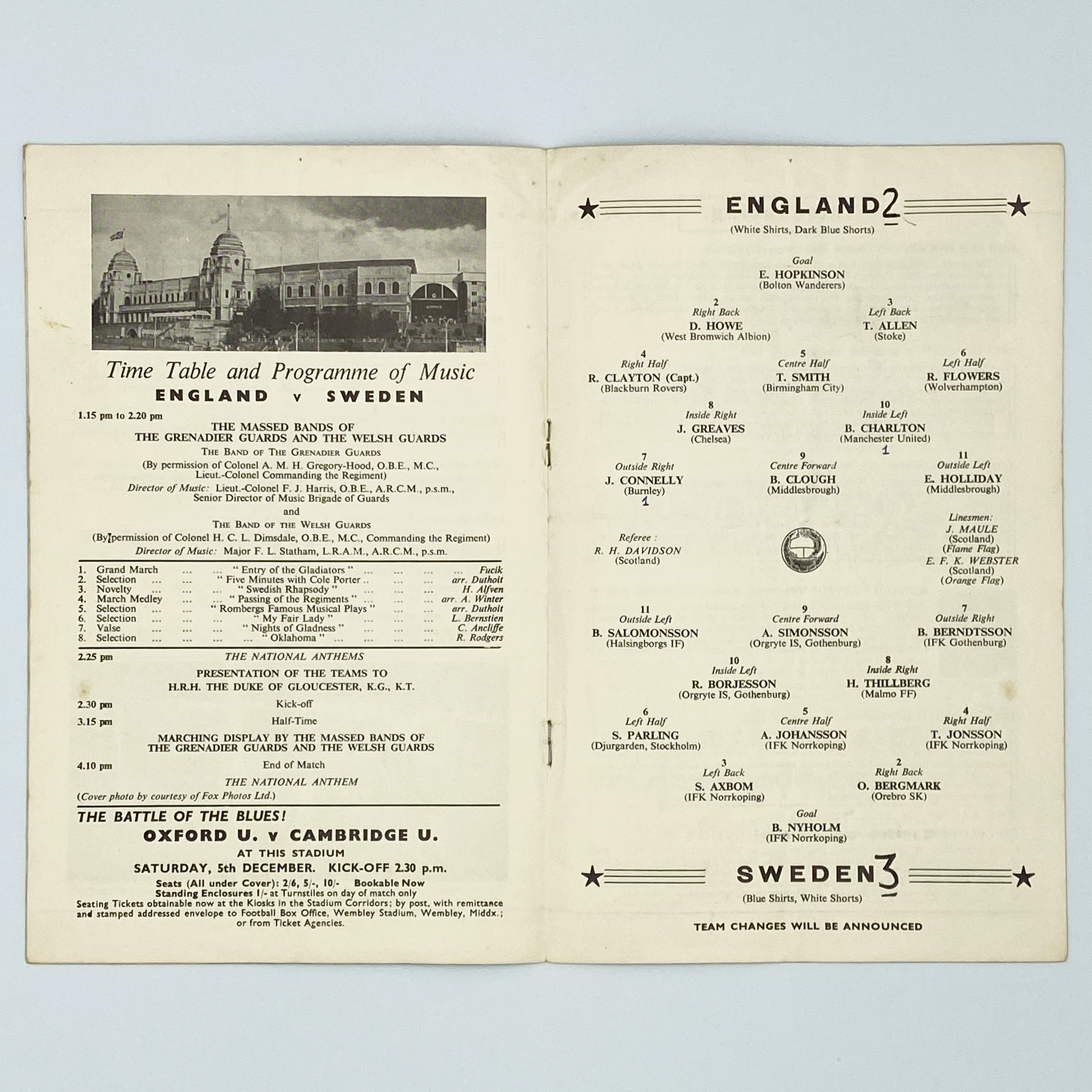 England vs Sweden Programme & Ticket (28 October, 1959)