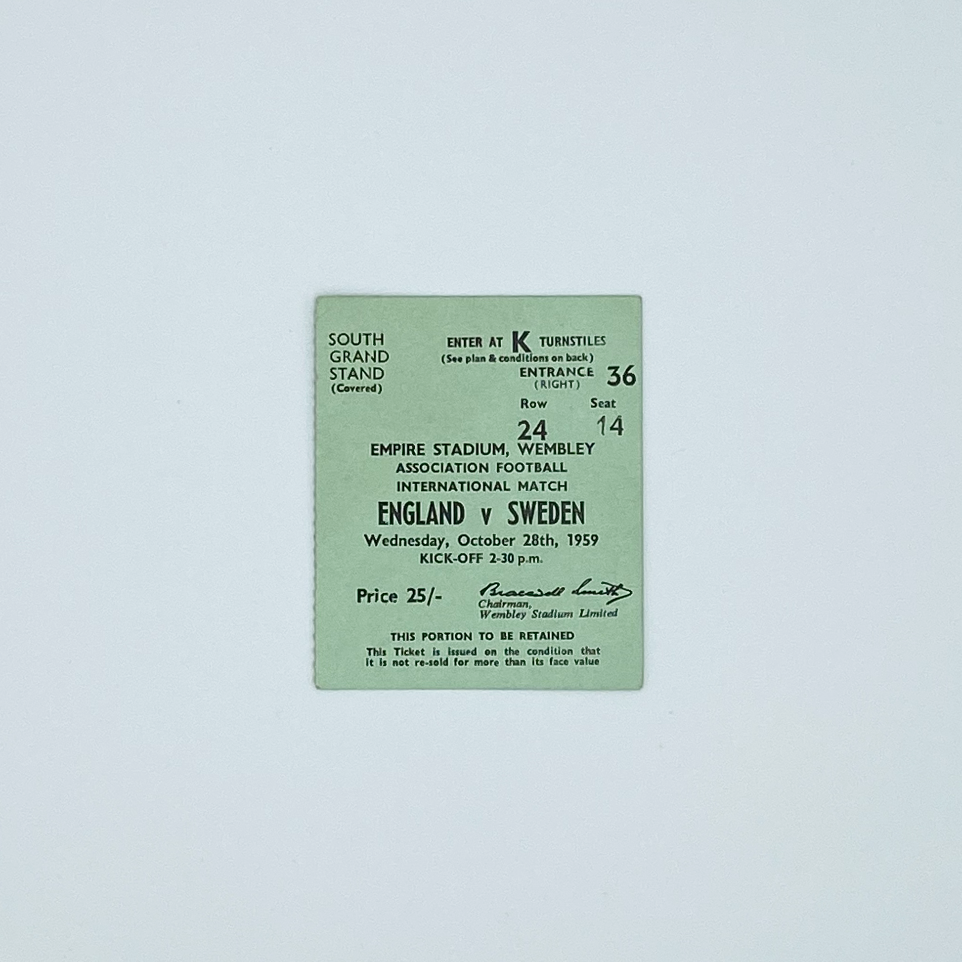 England vs Sweden Programme & Ticket (28 October, 1959)