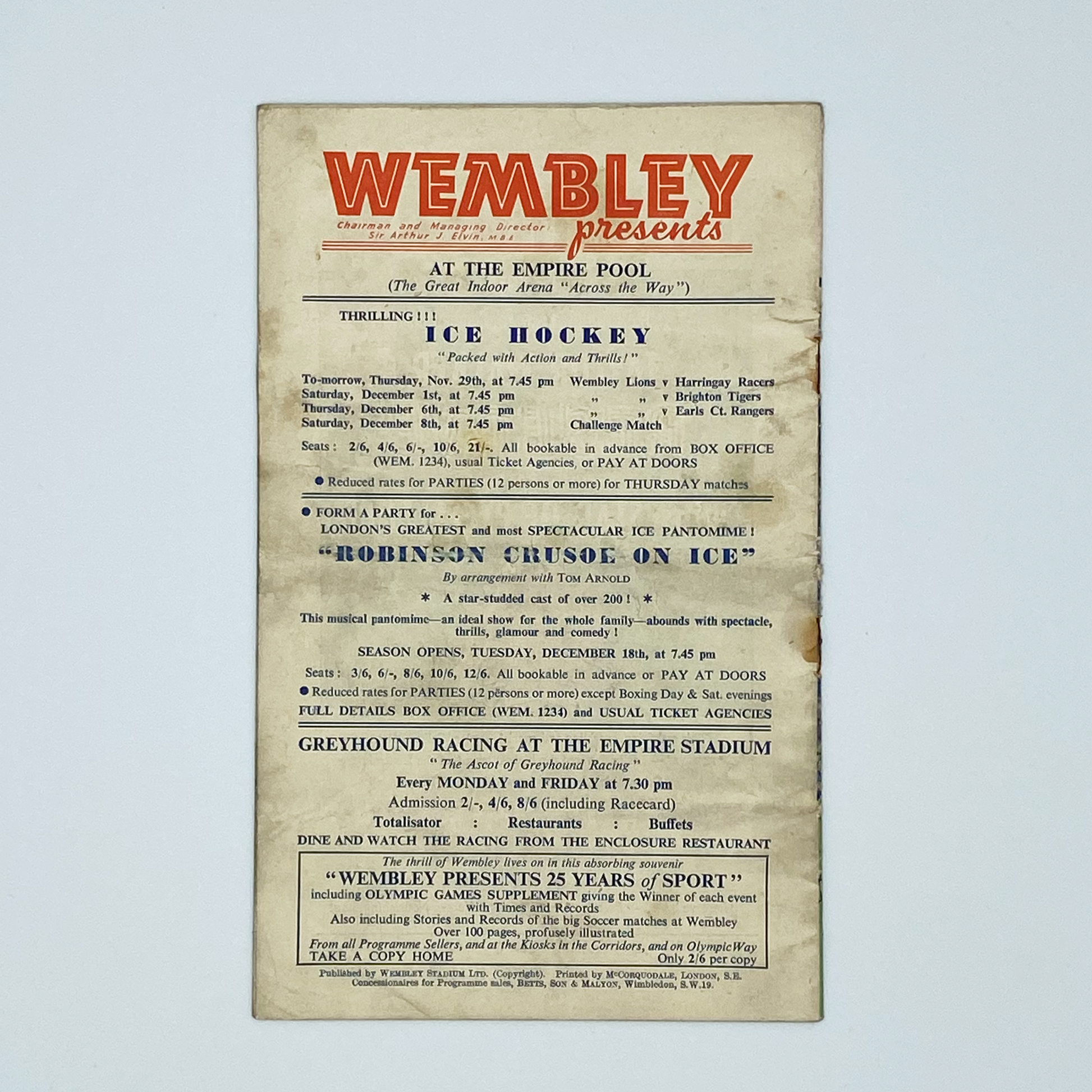 England vs Austria Programme & Ticket (28 November, 1951)