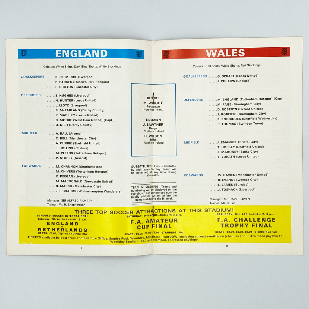 England vs Wales Programme (24 January, 1973)