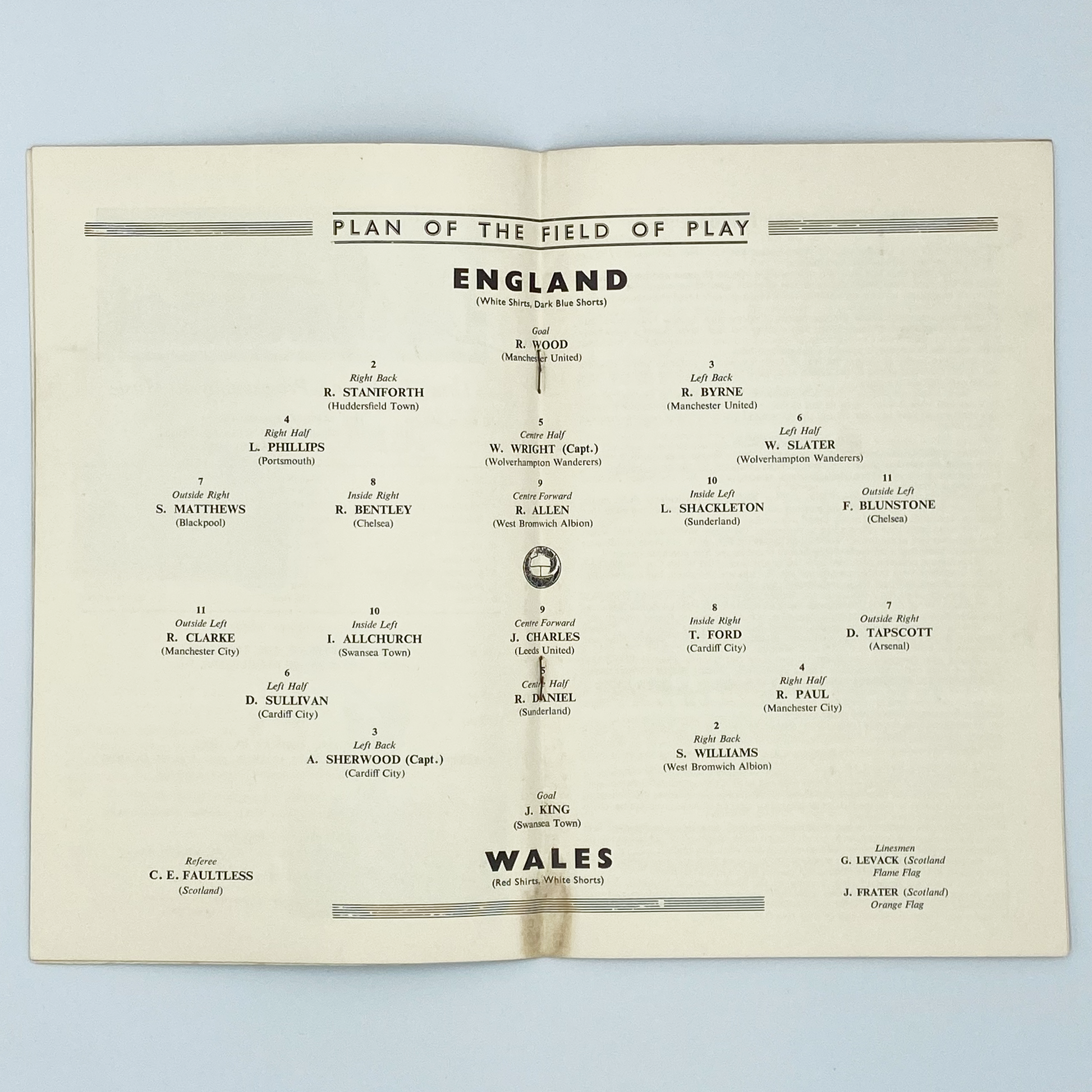 England vs Wales Programme & Ticket (10 November, 1954)