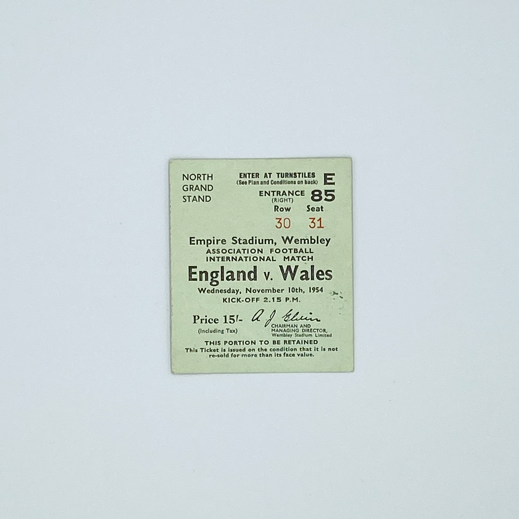 England vs Wales Programme & Ticket (10 November, 1954)
