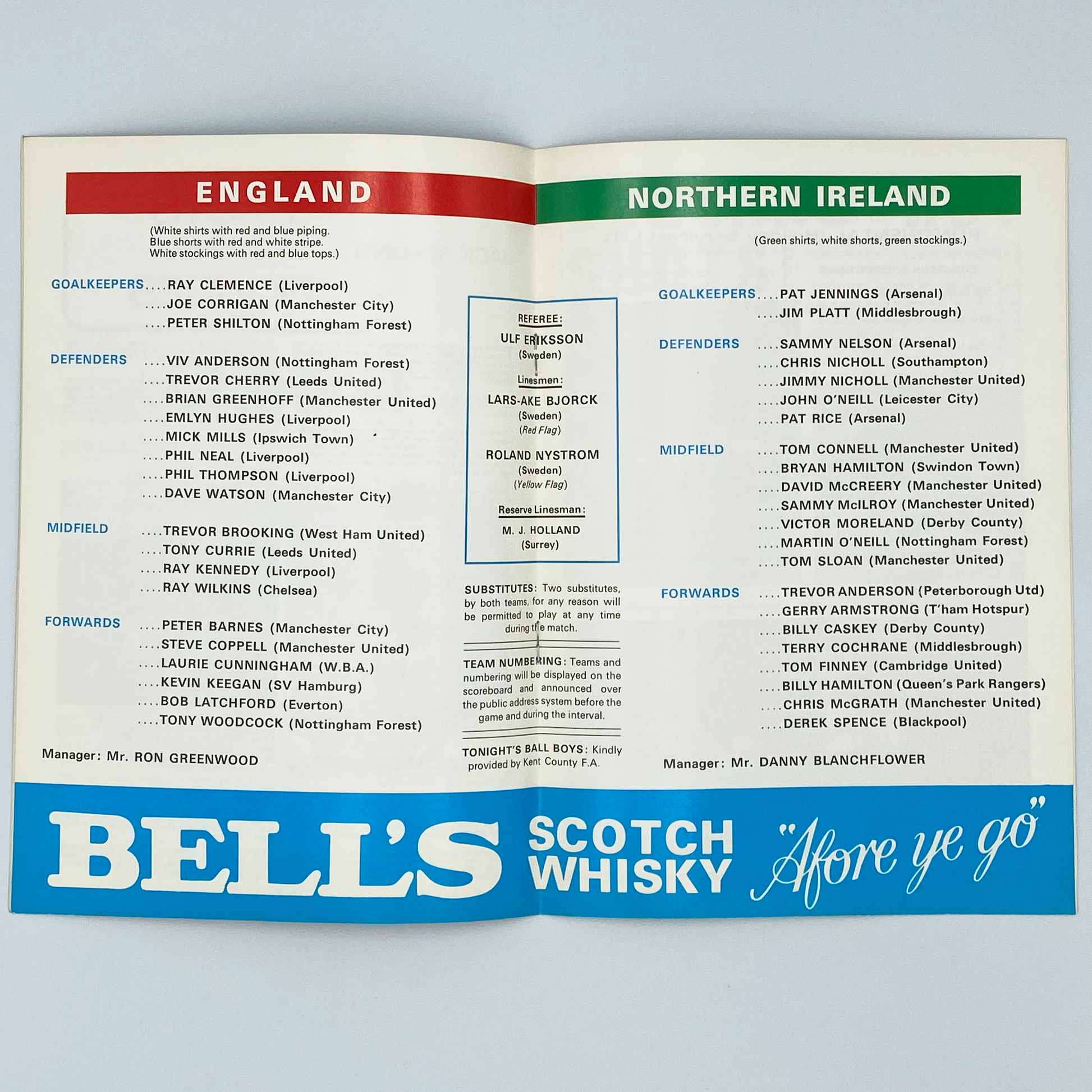 England vs Northern Ireland Programme & Ticket (7 February, 1979)