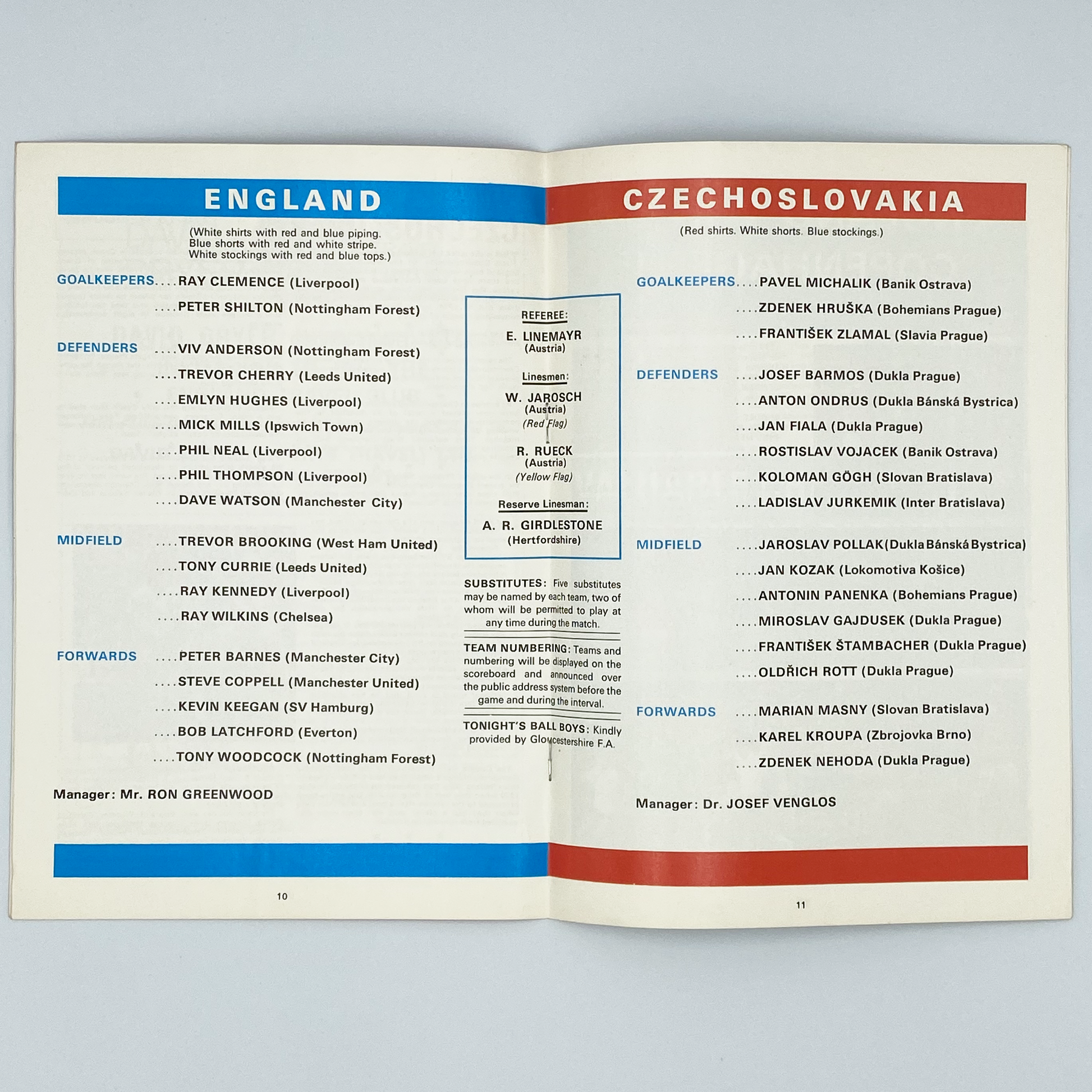 England vs Czechoslovakia Programme & Ticket (29 November, 1978)