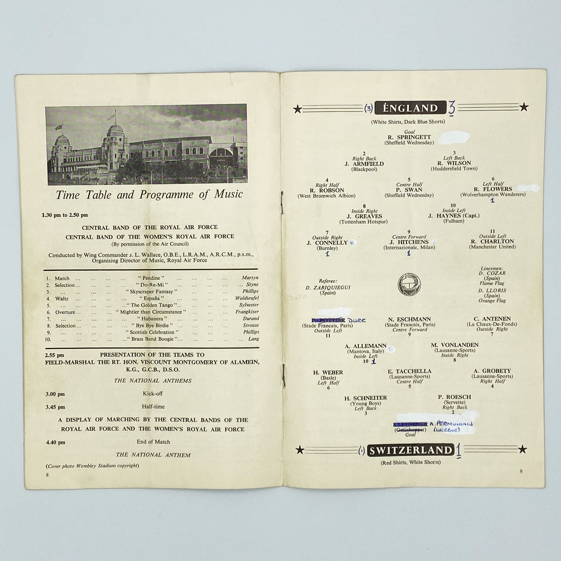 England vs Switzerland Programme (9 May, 1962)