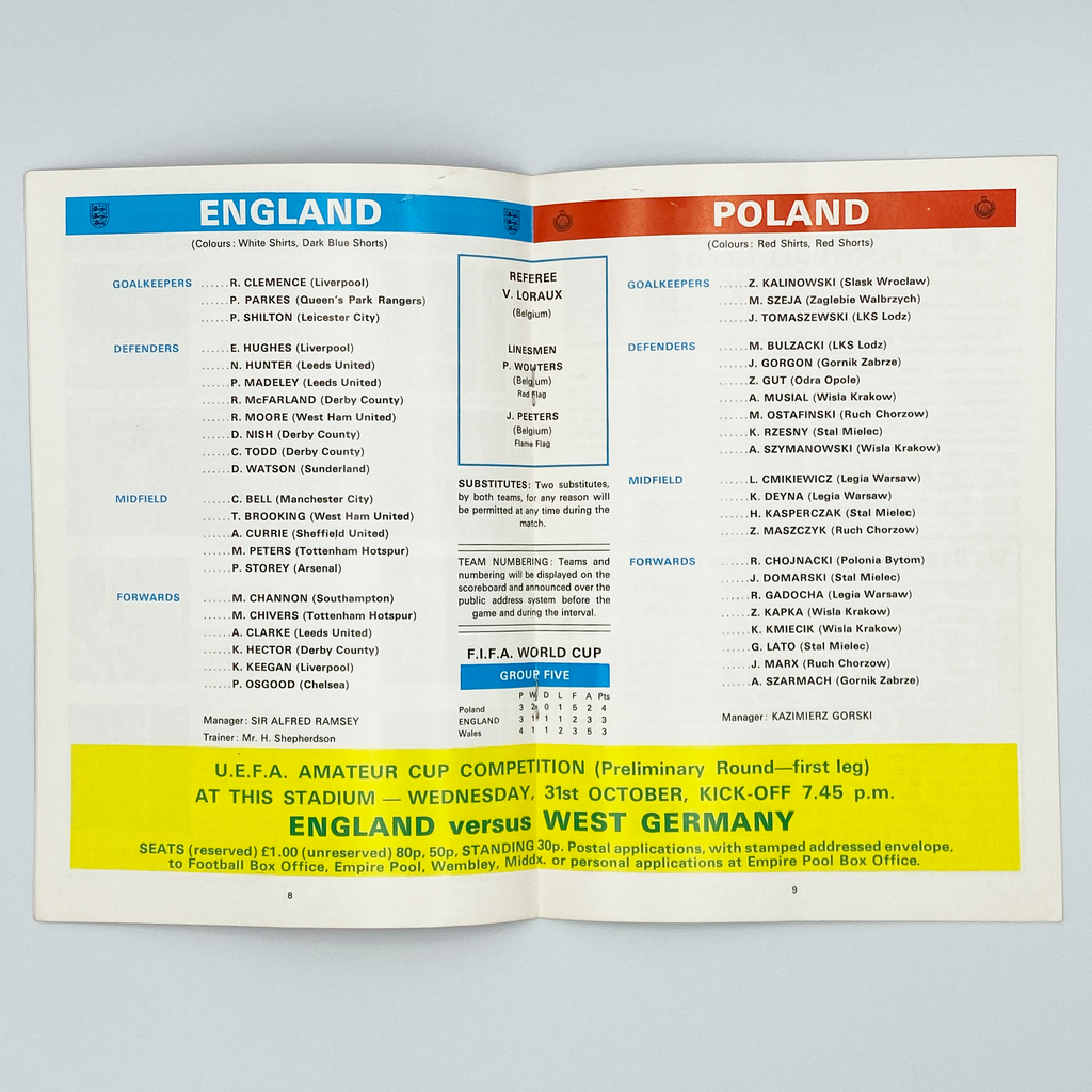 England vs Poland Programme (17 October, 1973)
