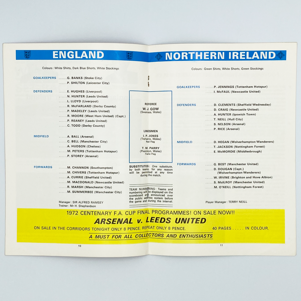 England vs Northern Ireland Programme (23 May, 1972)