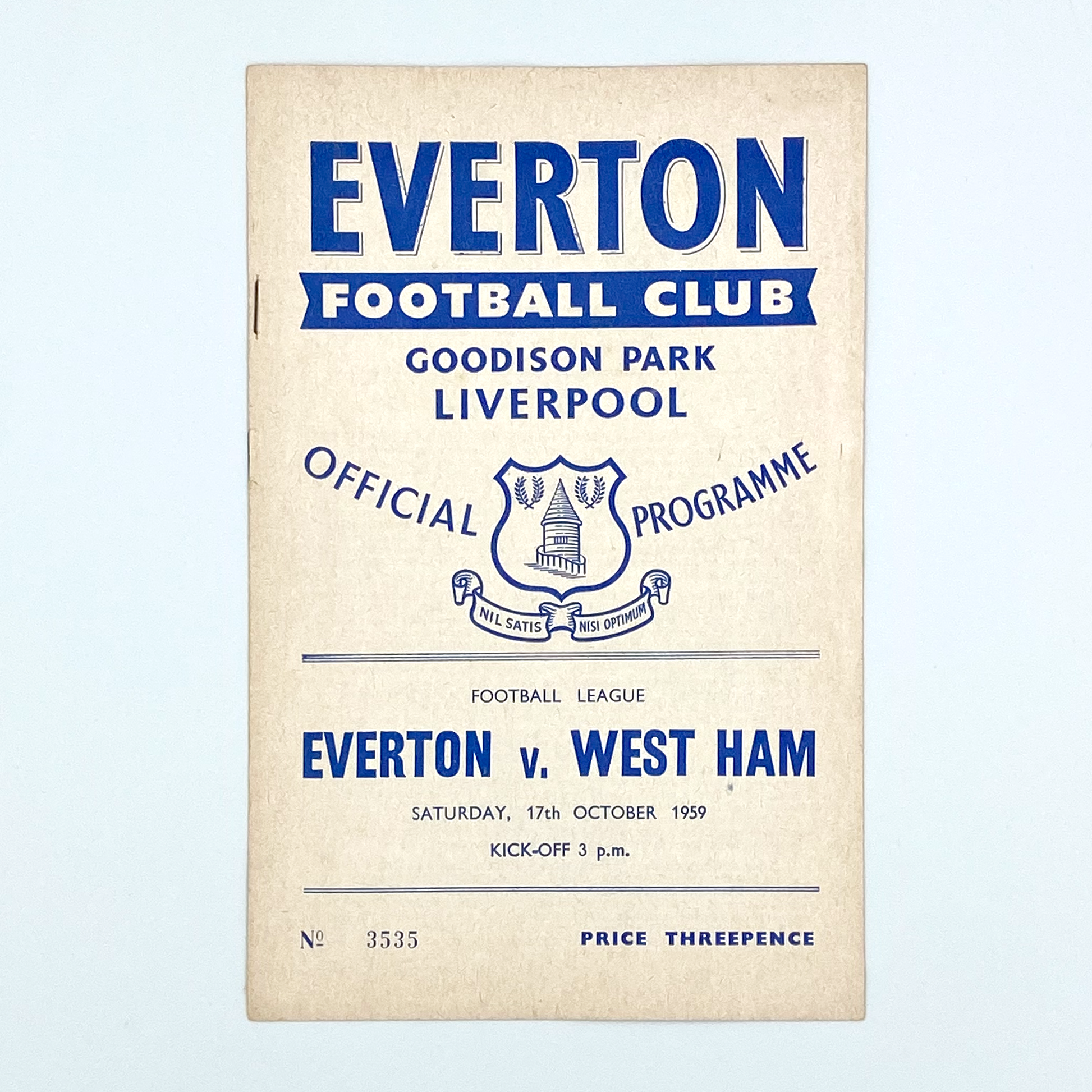 Everton vs West Ham United Programme (17 October, 1959)