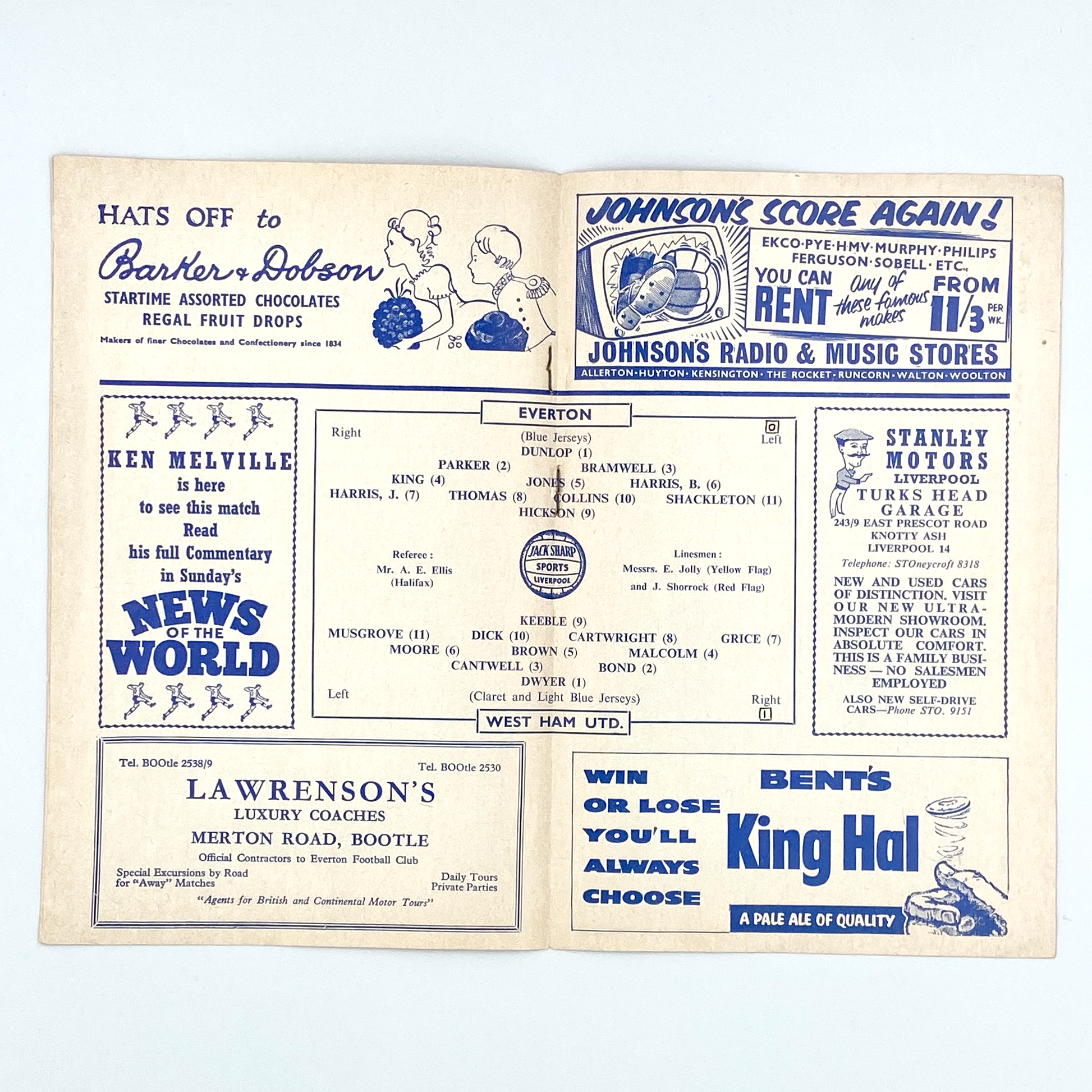 Everton vs West Ham United Programme (17 October, 1959)
