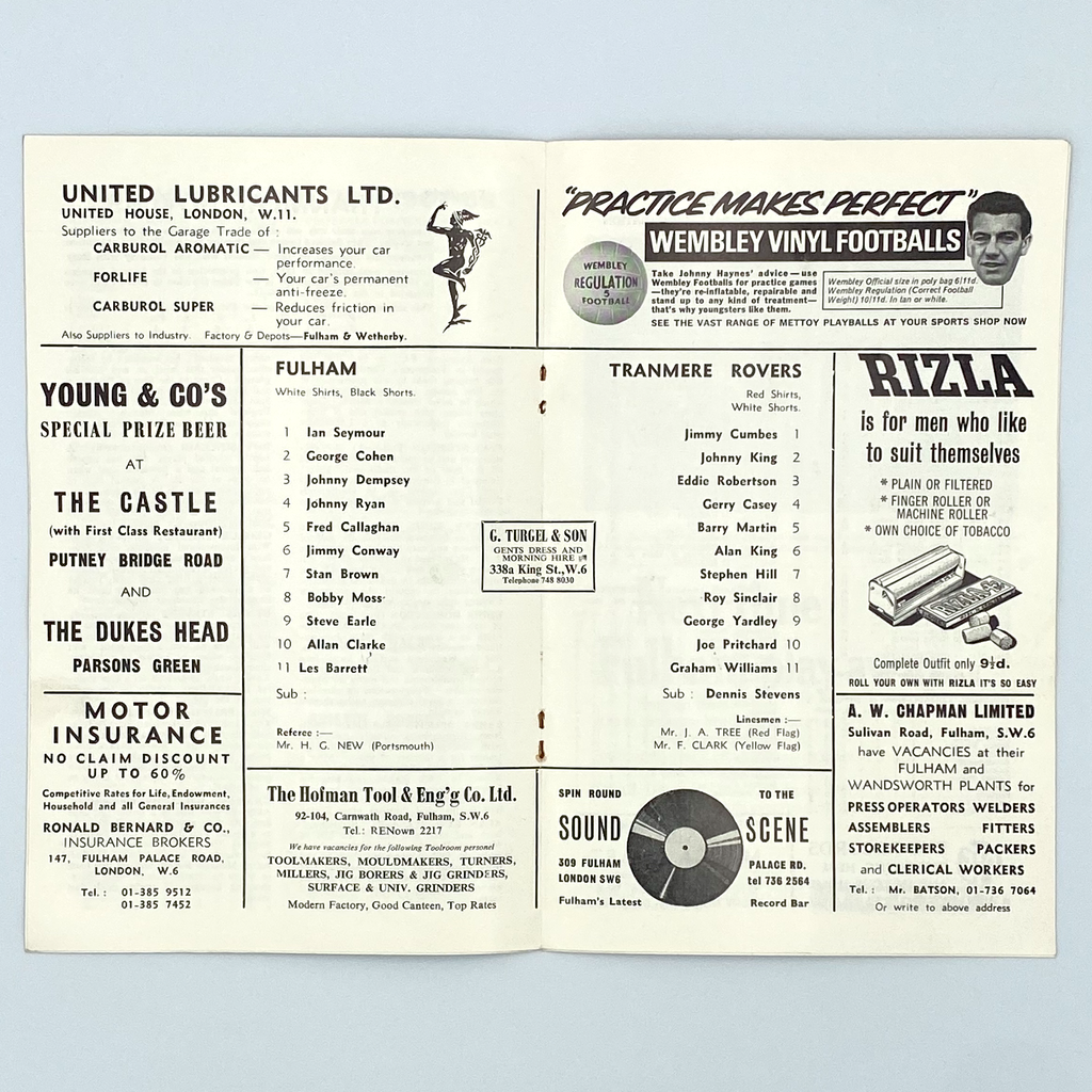 Fulham vs Tranmere Rovers Programme (13 September, 1967)