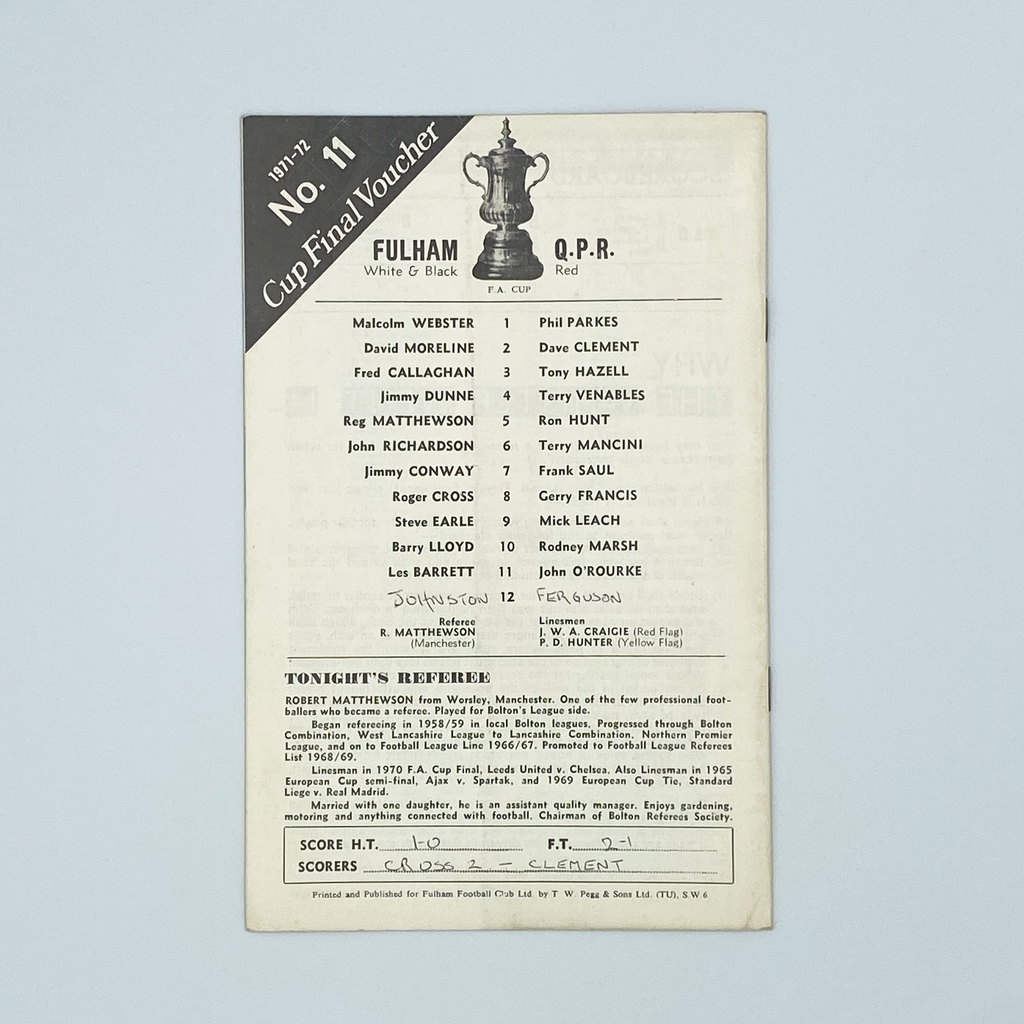 Fulham vs Queens Park Rangers Programme (18 January, 1972)