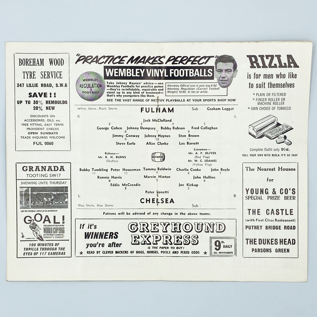 Fulham vs Chelsea Programme (29 October, 1966)