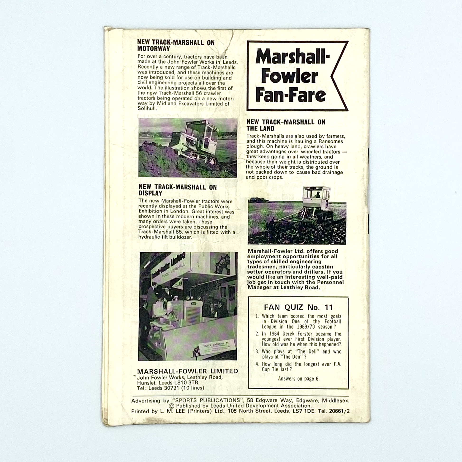 Leeds United vs Derby County Programme (6 March, 1971)