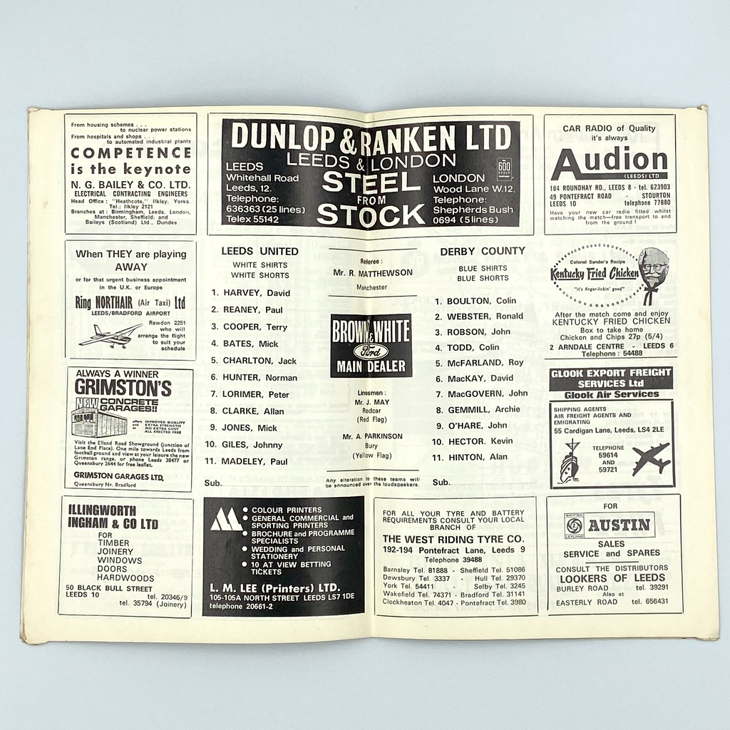 Leeds United vs Derby County Programme (6 March, 1971)