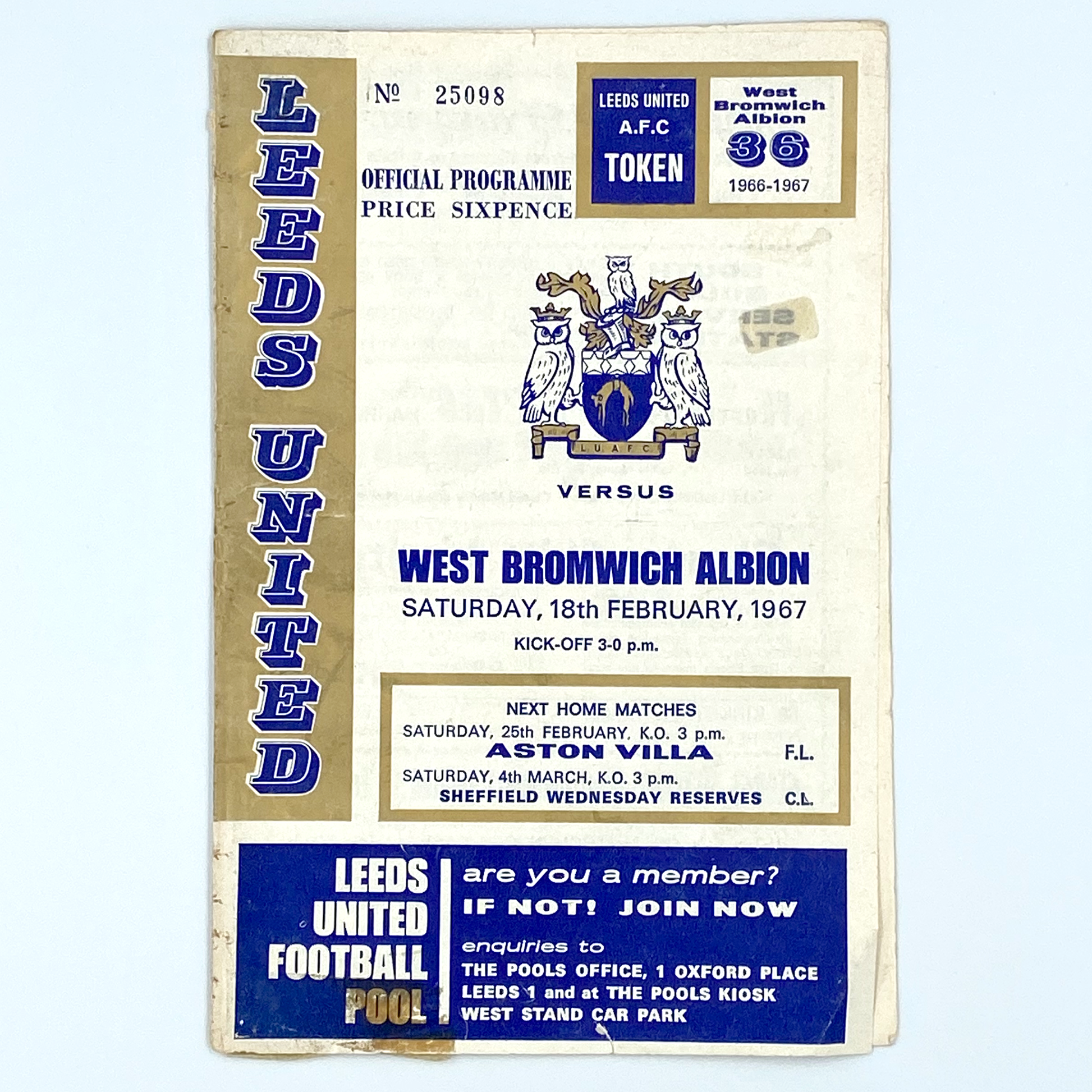 Leeds United vs West Bromwich Albion Programme (18 February, 1967)