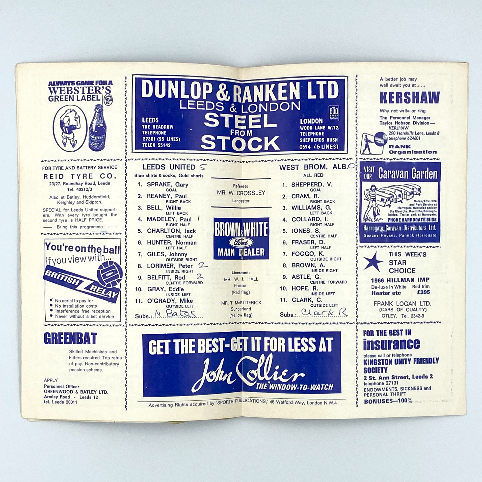 Leeds United vs West Bromwich Albion Programme (18 February, 1967)