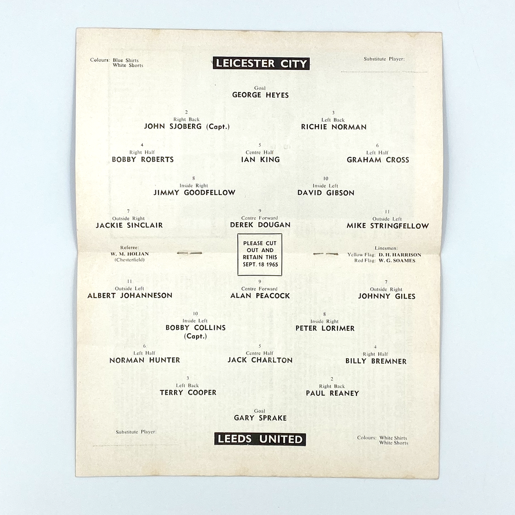 Leicester City vs Leeds United Programme (18 September, 1965)