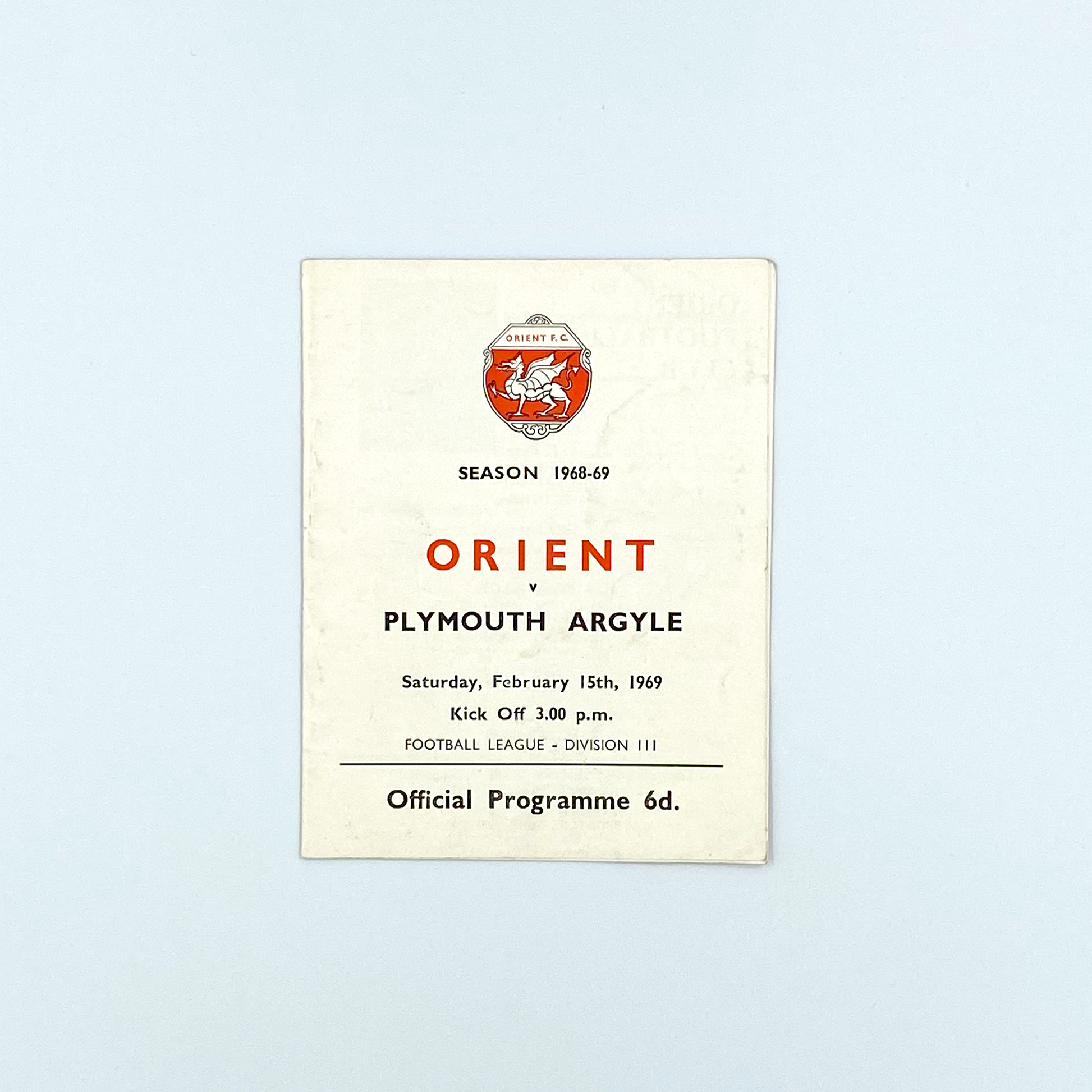 Leyton Orient vs Plymouth Argyle Programme (15 February, 1969)