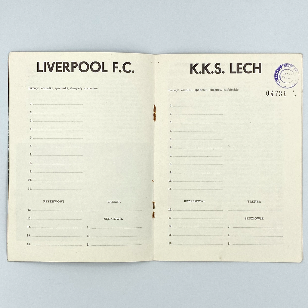 Lech Poznan vs Liverpool Programme (19 September, 1984)