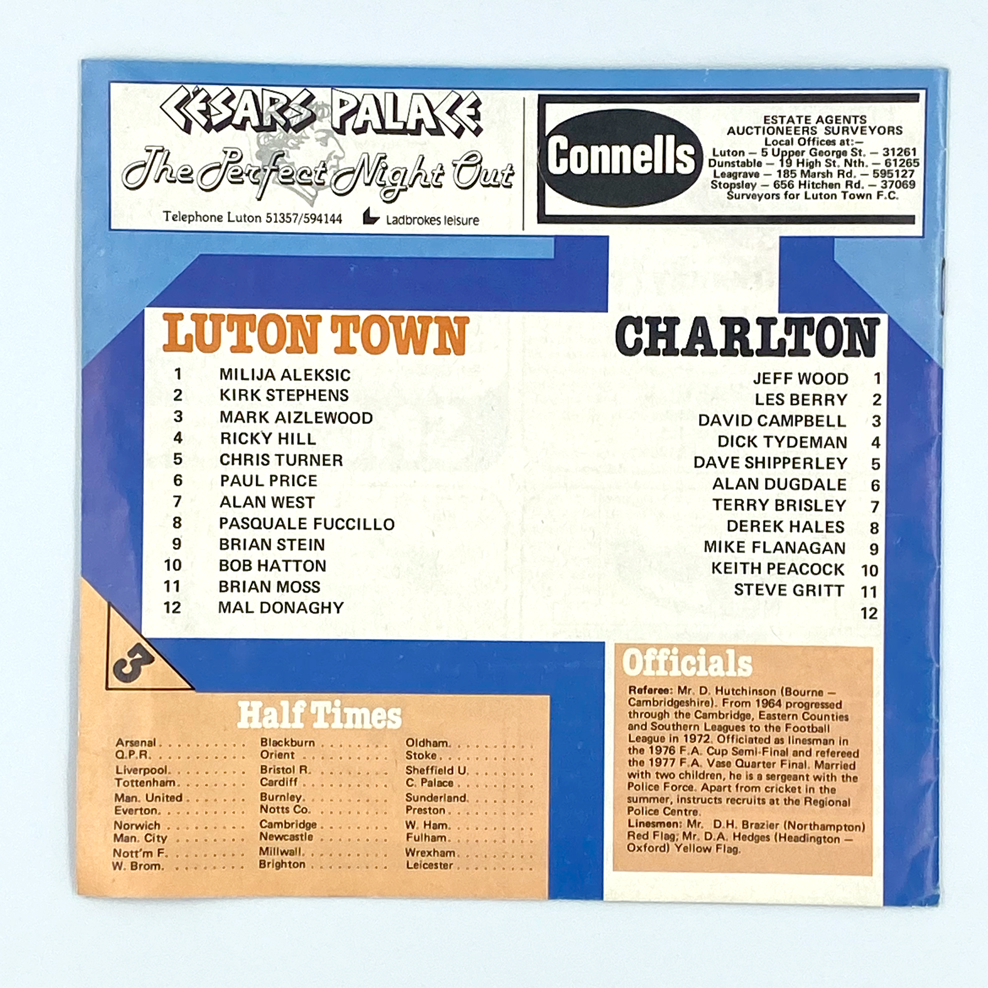 Luton Town vs Charlton Athletic Programme (2 September, 1978)