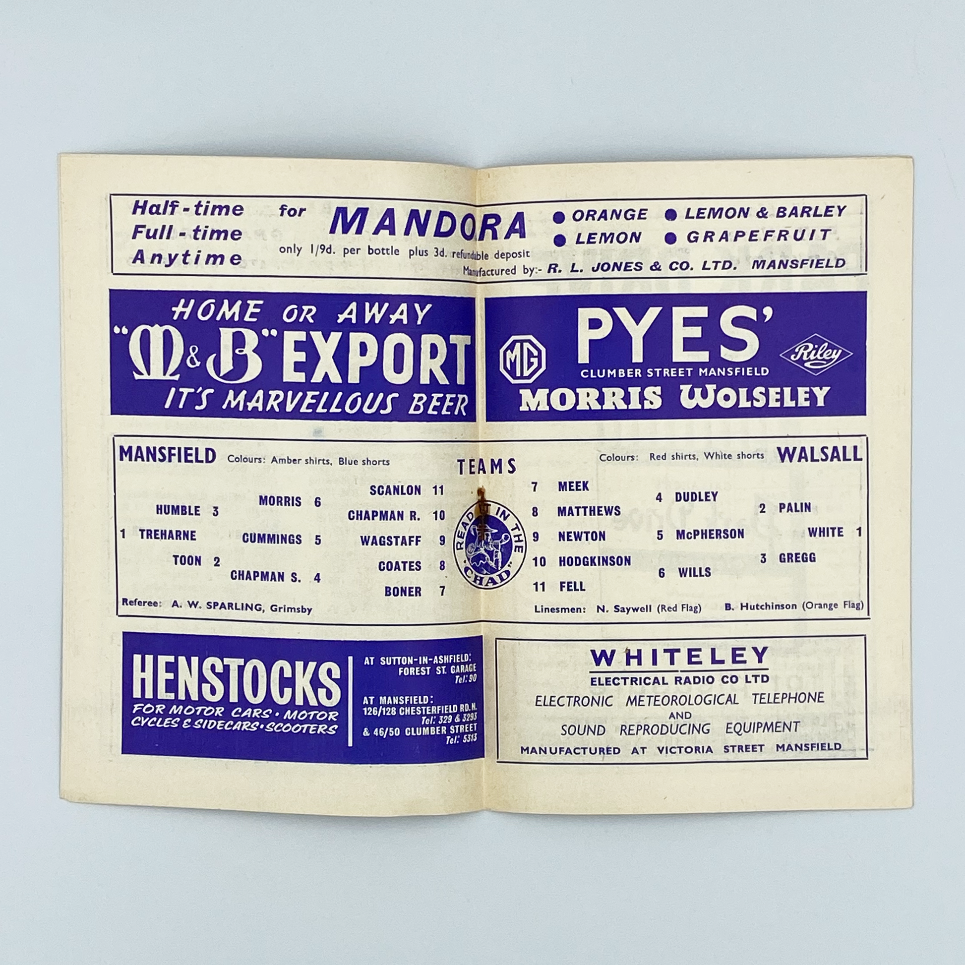 Mansfield Town vs Walsall Programme (7 September, 1963)