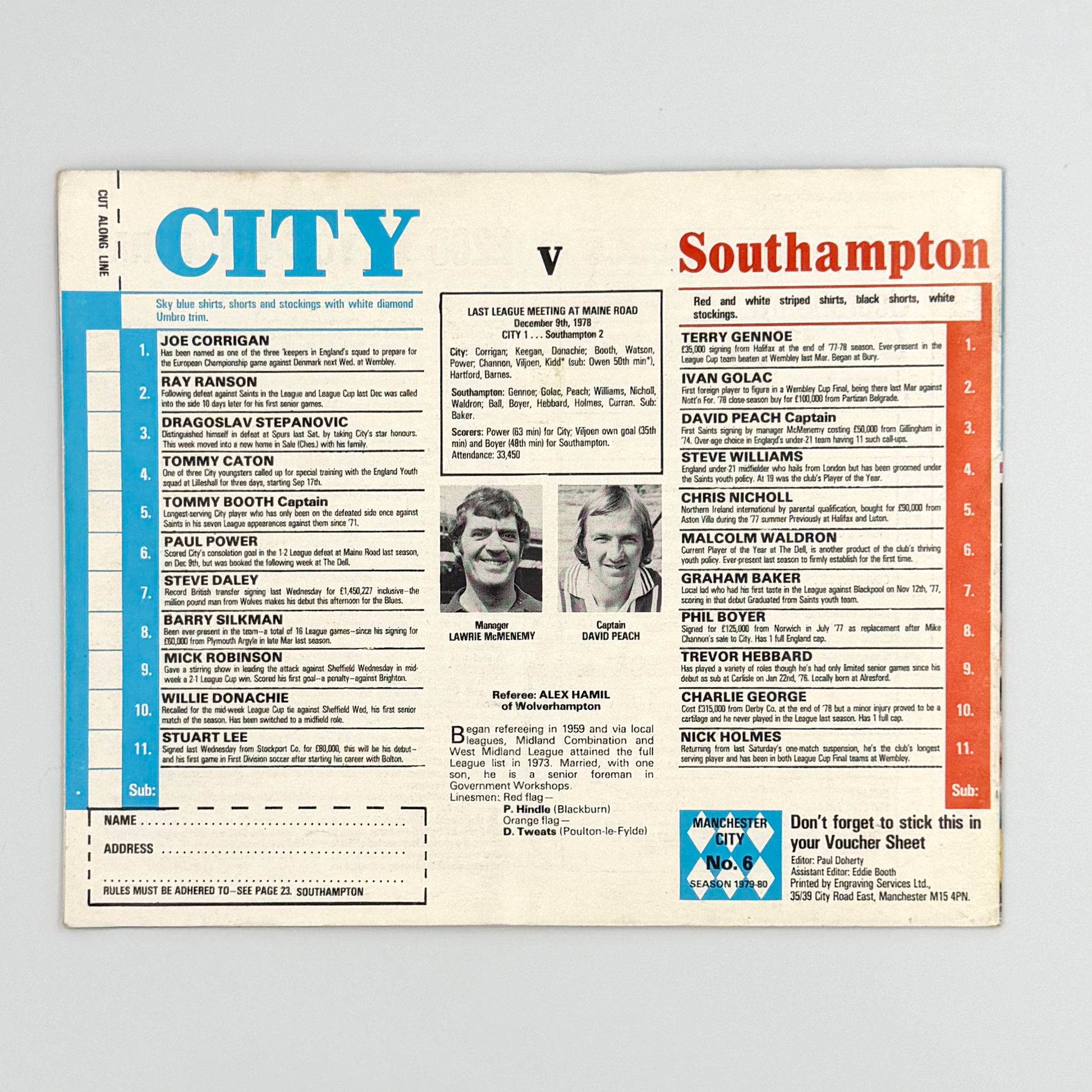 Manchester City vs Southampton Programme (8 September, 1979)