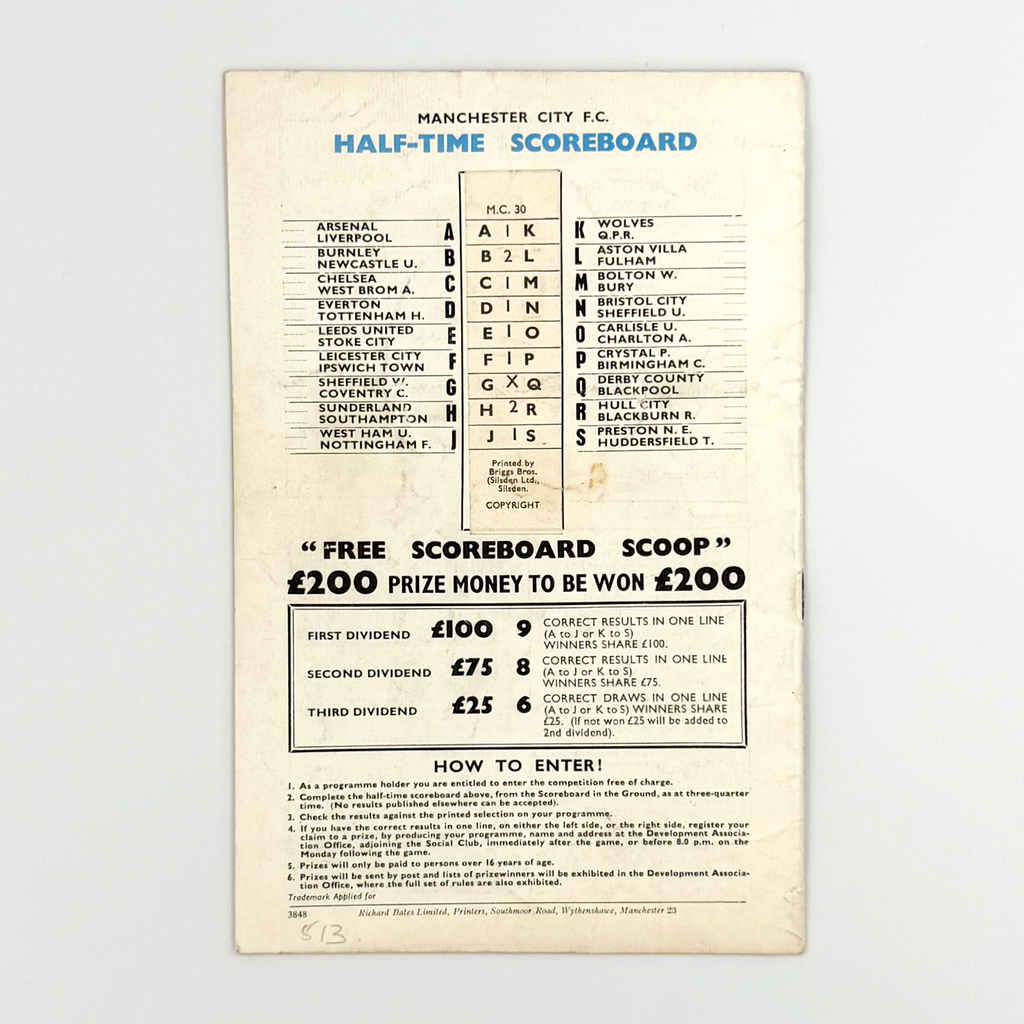 Manchester City vs Manchester United Programme (Saturday, 17 August, 1968)