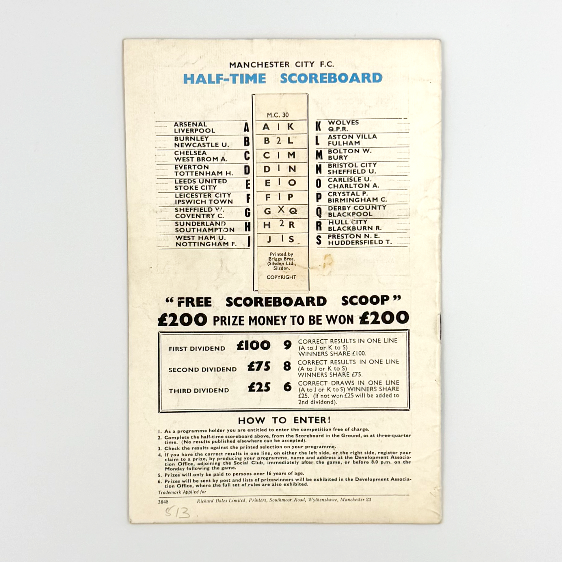 Manchester City vs Manchester United Programme (Saturday, 17 August, 1968)