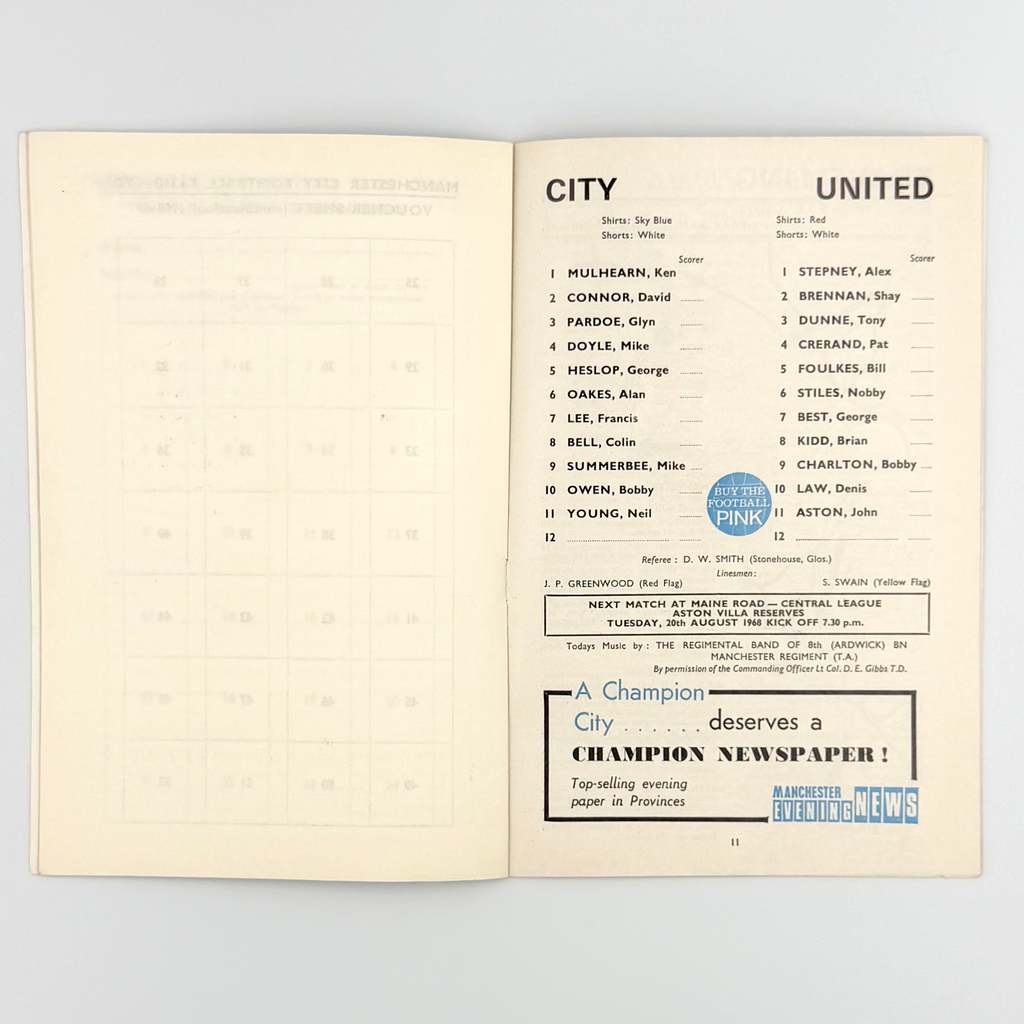 Manchester City vs Manchester United Programme (Saturday, 17 August, 1968)