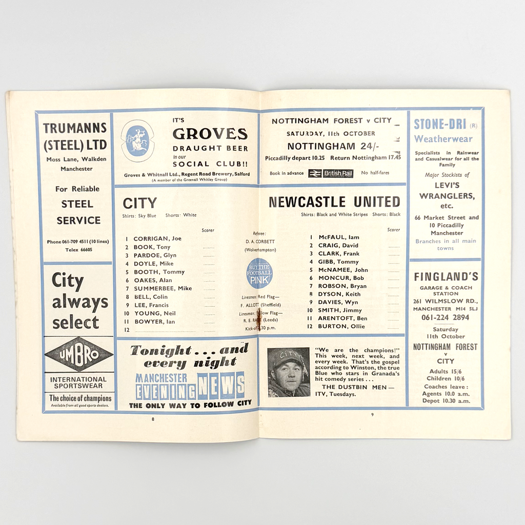 Manchester City vs Newcastle United Programme (Wednesday, 8 October, 1969)