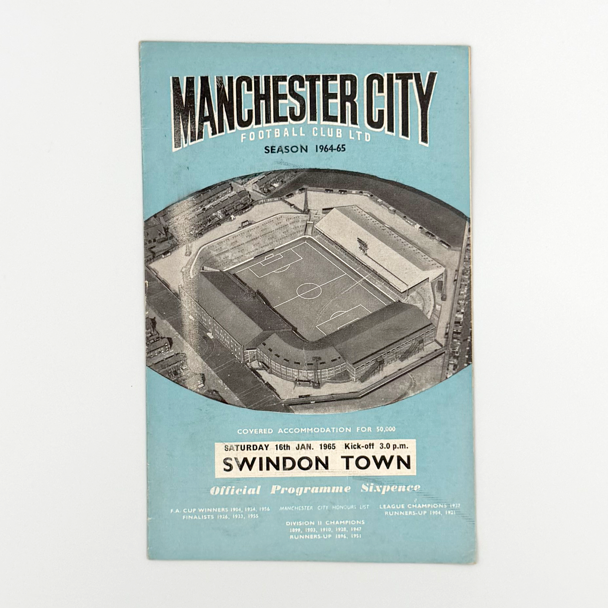Manchester City vs Swindon Town Programme (Saturday, 16 January, 1965)