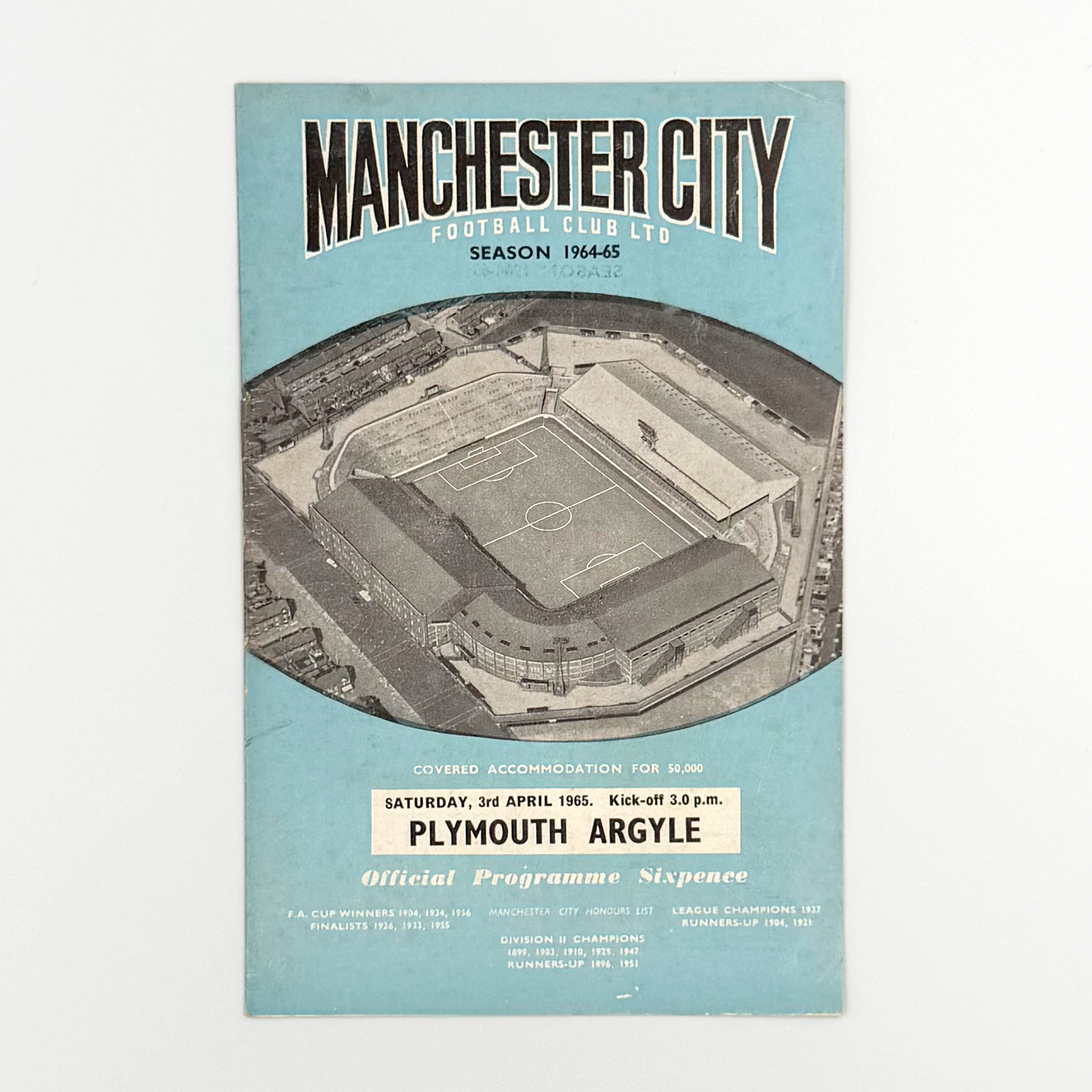 Manchester City vs Plymouth Argyle Programme (Saturday, 3 April, 1965)