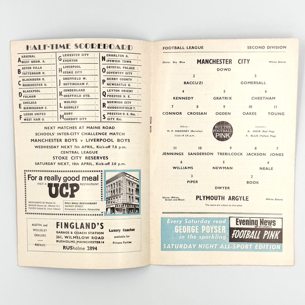 Manchester City vs Plymouth Argyle Programme (Saturday, 3 April, 1965)