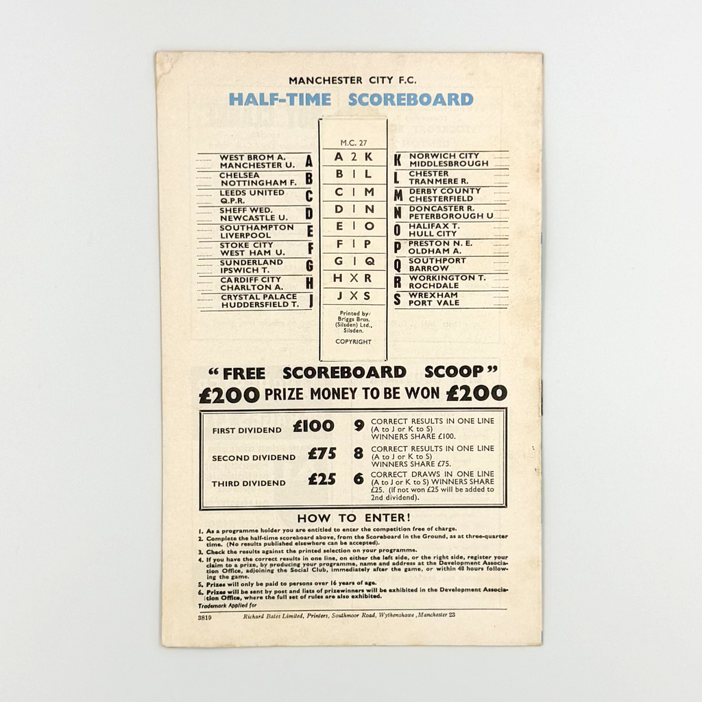 Manchester City vs Wolverhampton Wanderers Programme (Wednesday, 14 August, 1968)