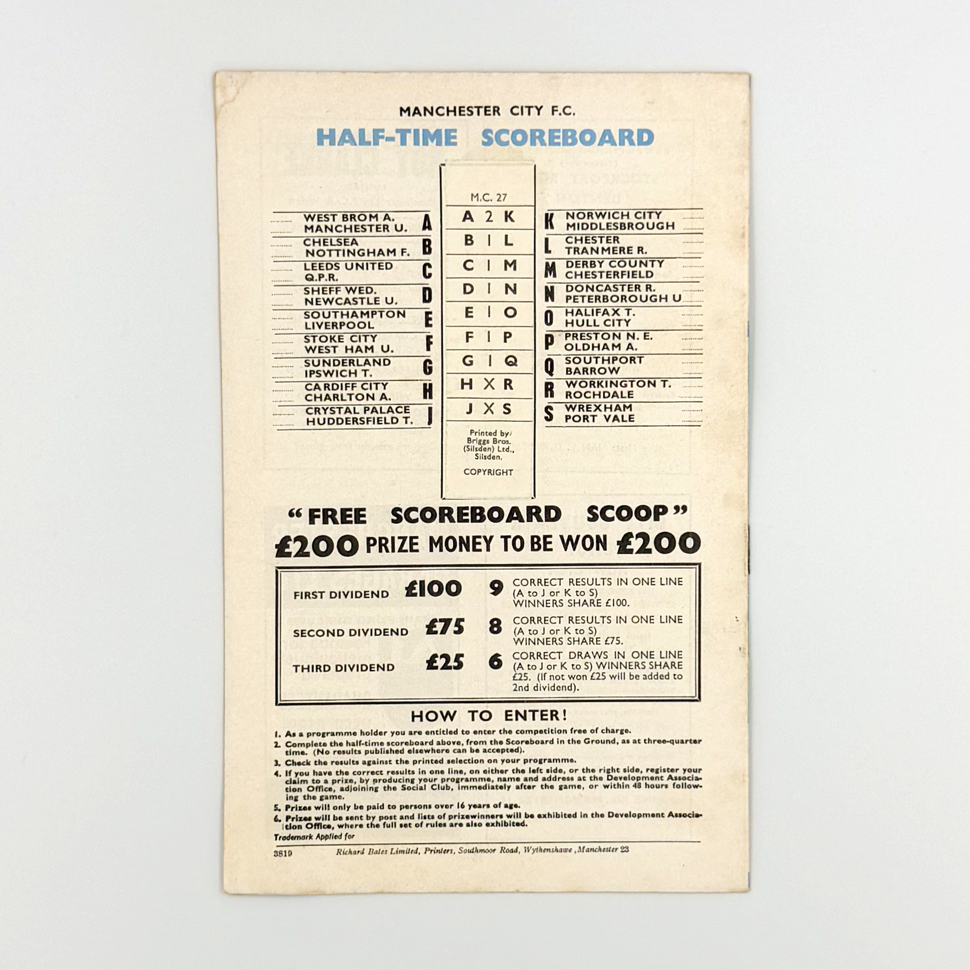 Manchester City vs Wolverhampton Wanderers Programme (Wednesday, 14 August, 1968)